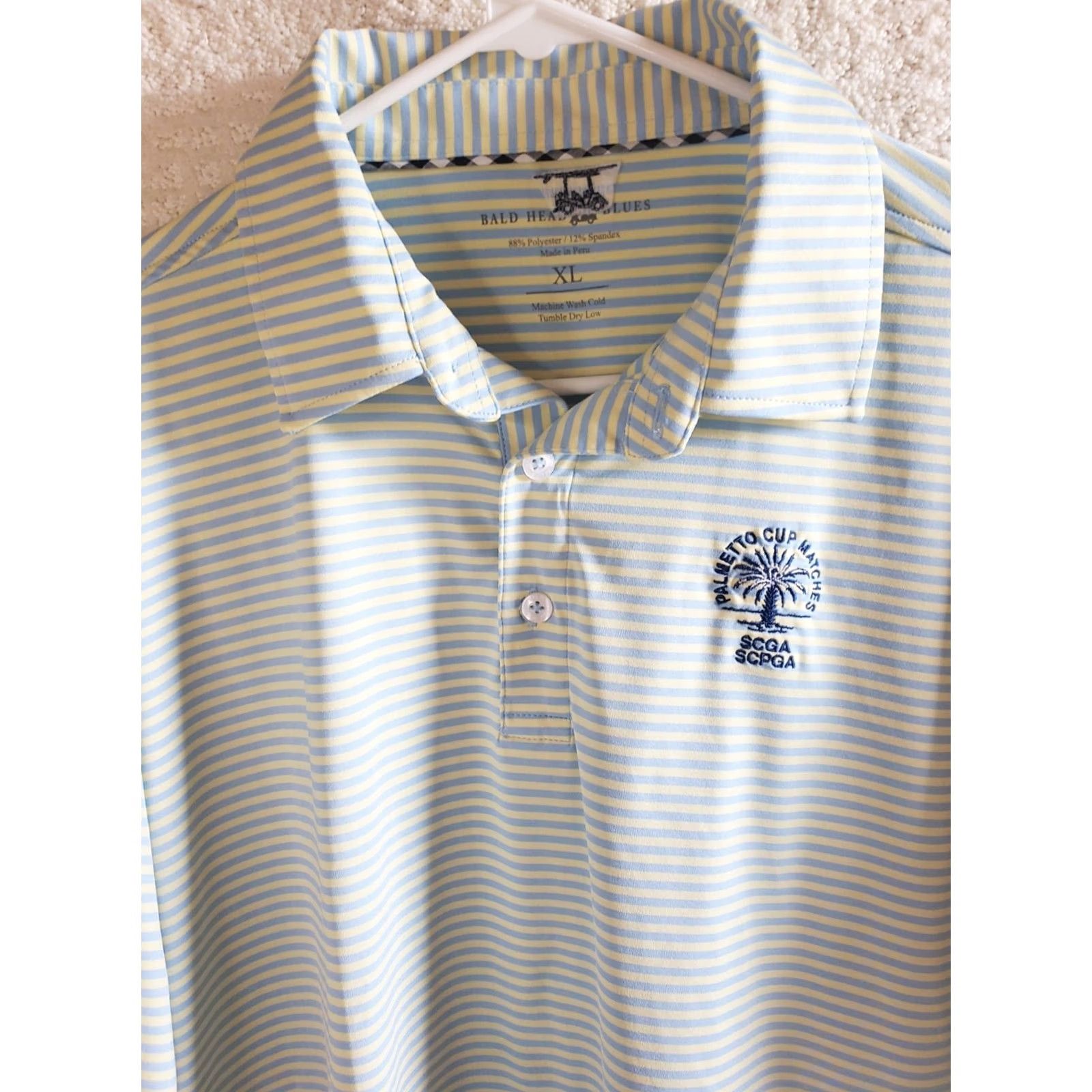 Vintage Bald Head Blues Polo Shirt Short Sleeve Men XL Blue Yellow Striped Chest Logo Golf Polo Shirt Size US XL / EU 56 / 4 - 3 Thumbnail