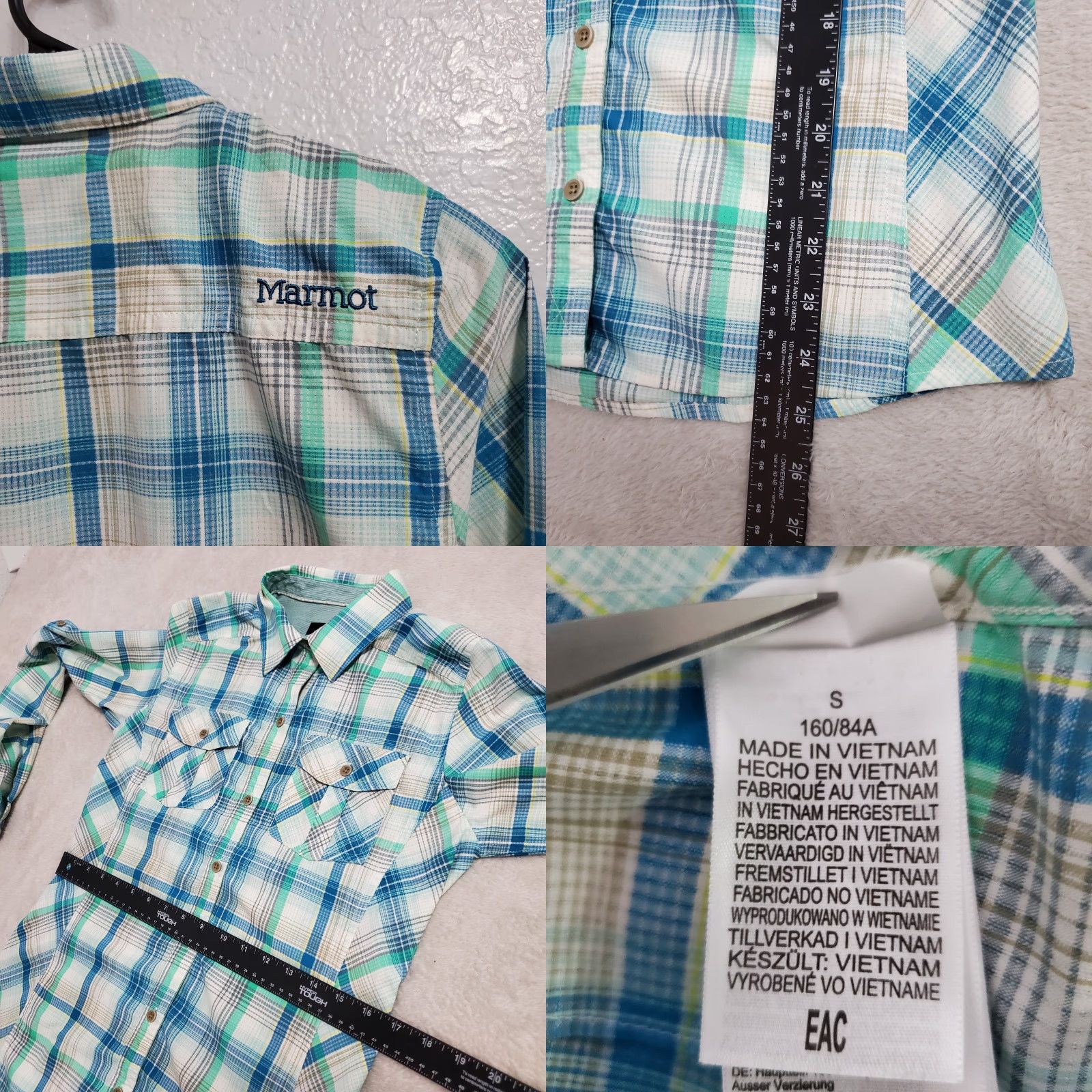 Marmot Marmot Shirt Women S White Blue & Green Plaid Button Up Roll Tab Sleeve Hiking Outdoors Size S / US 4 / IT 40 - 8 Thumbnail