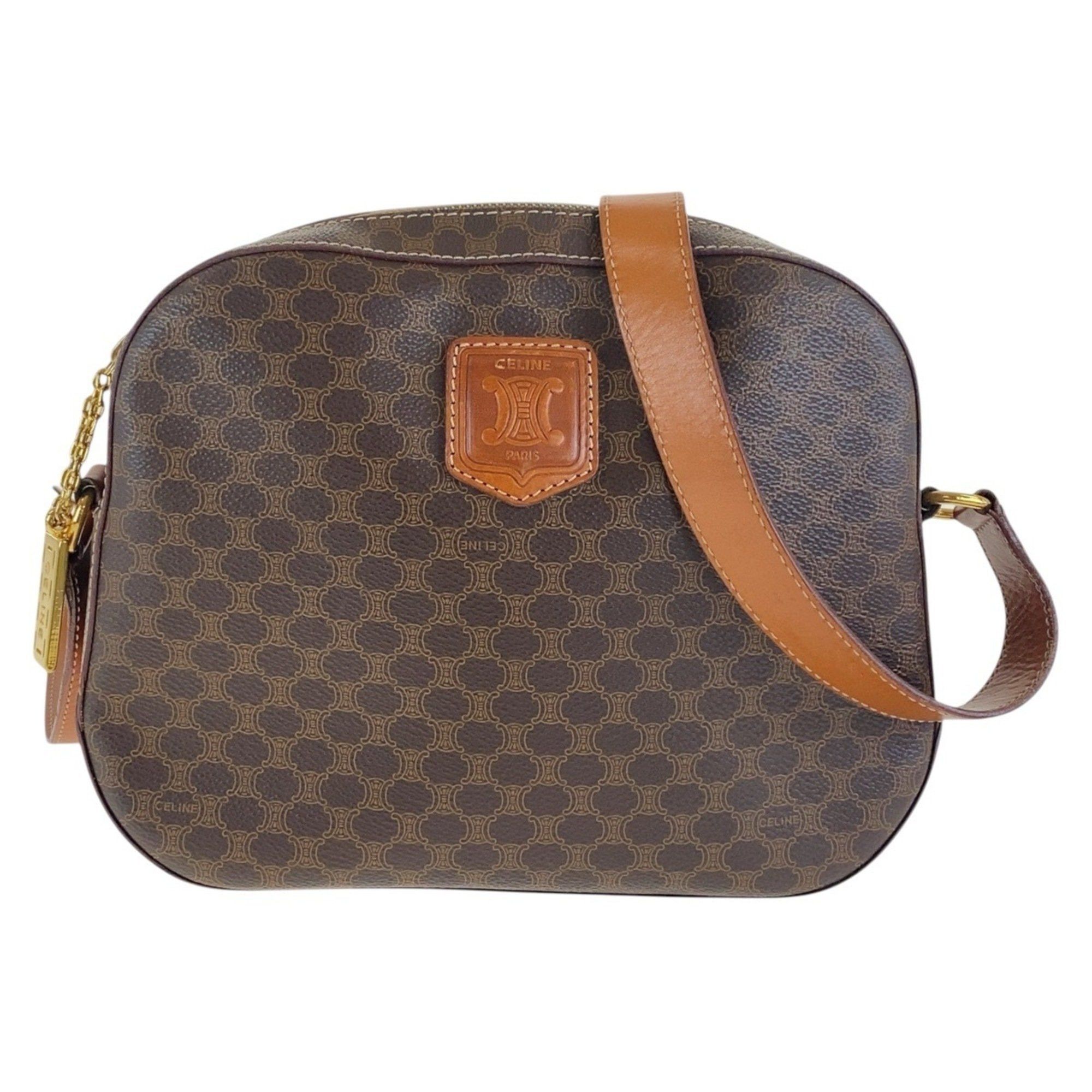 CELINE Vintage Macadam Brown Gold Hardware Leather Crossbody
