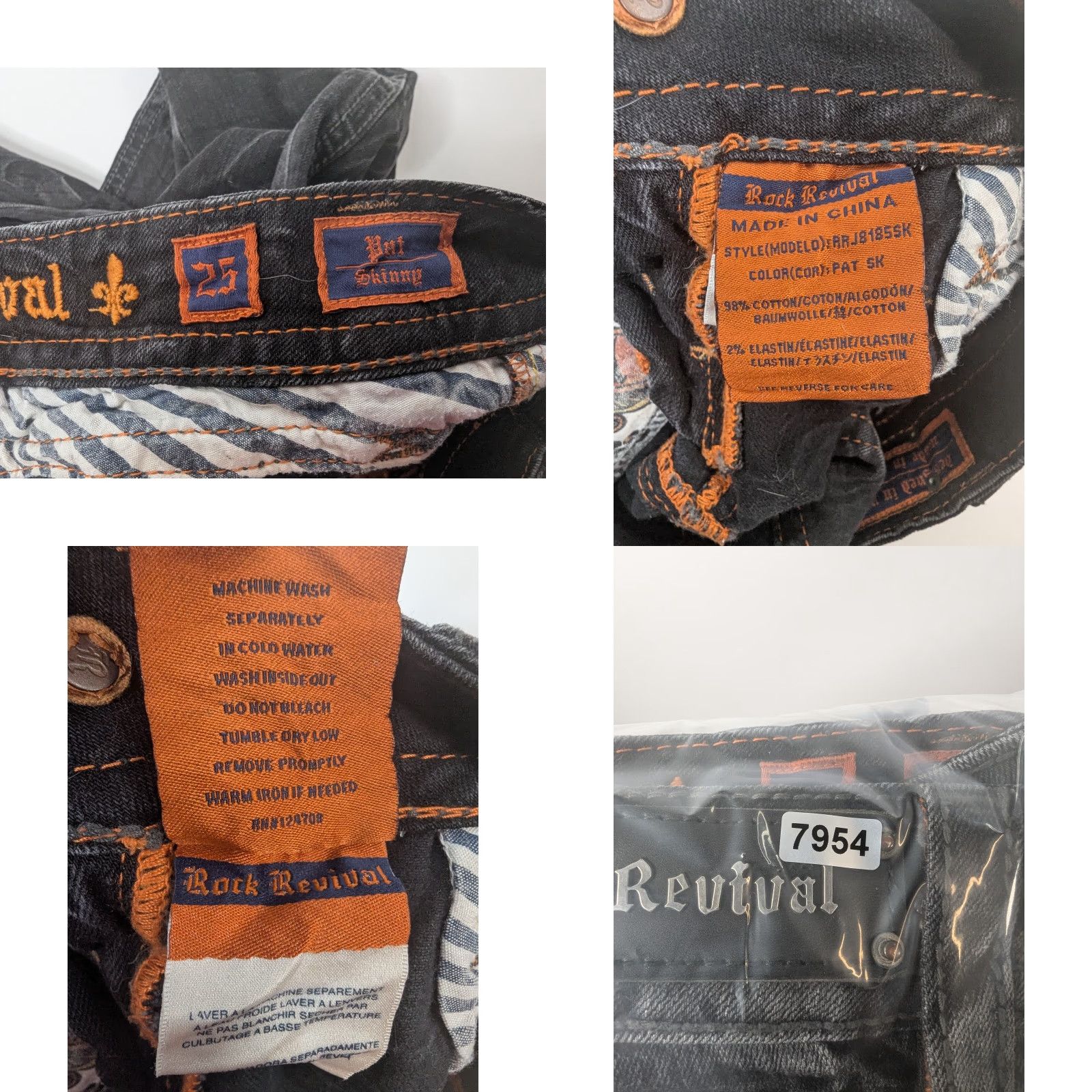 Vintage Rock Revival Rock Revival Jeans Skinny Rock Revival Pat Skinny Jeans Women’s Size 25 Low Rise Black Acid Wash RRJ8185SK Size 42" / US 20 - 9 Thumbnail
