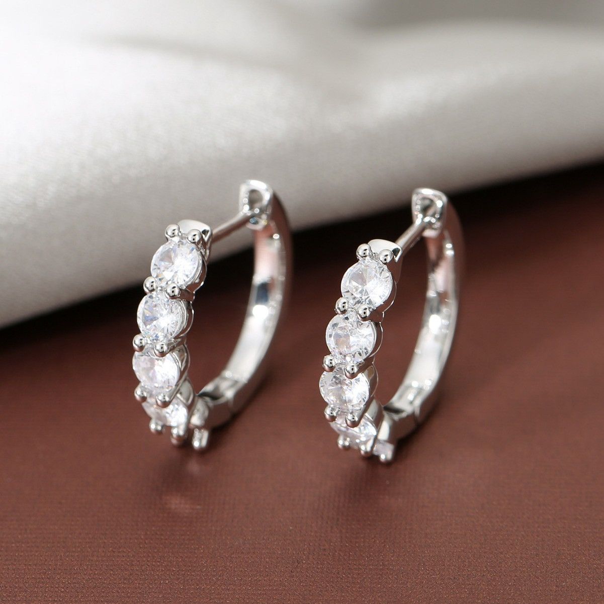 Other CZ Cubic Zirconia Silver Hoop Earrings for Women Size ONE SIZE - 1 Thumbnail