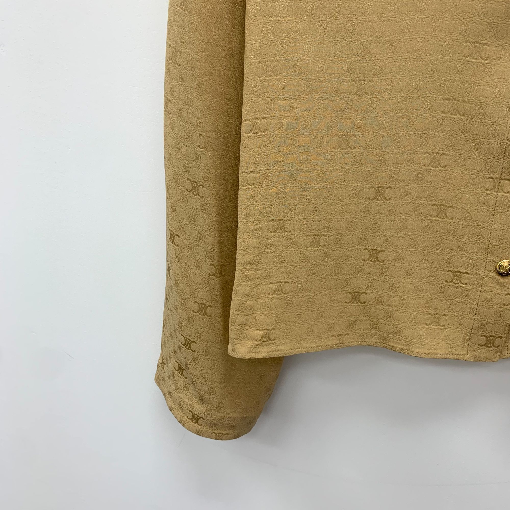 Celine Celine Brown Embossed Logo Silk Button-Up Shirt (Size XXS) Size XXS / US 00 / IT 34 - 6 Thumbnail