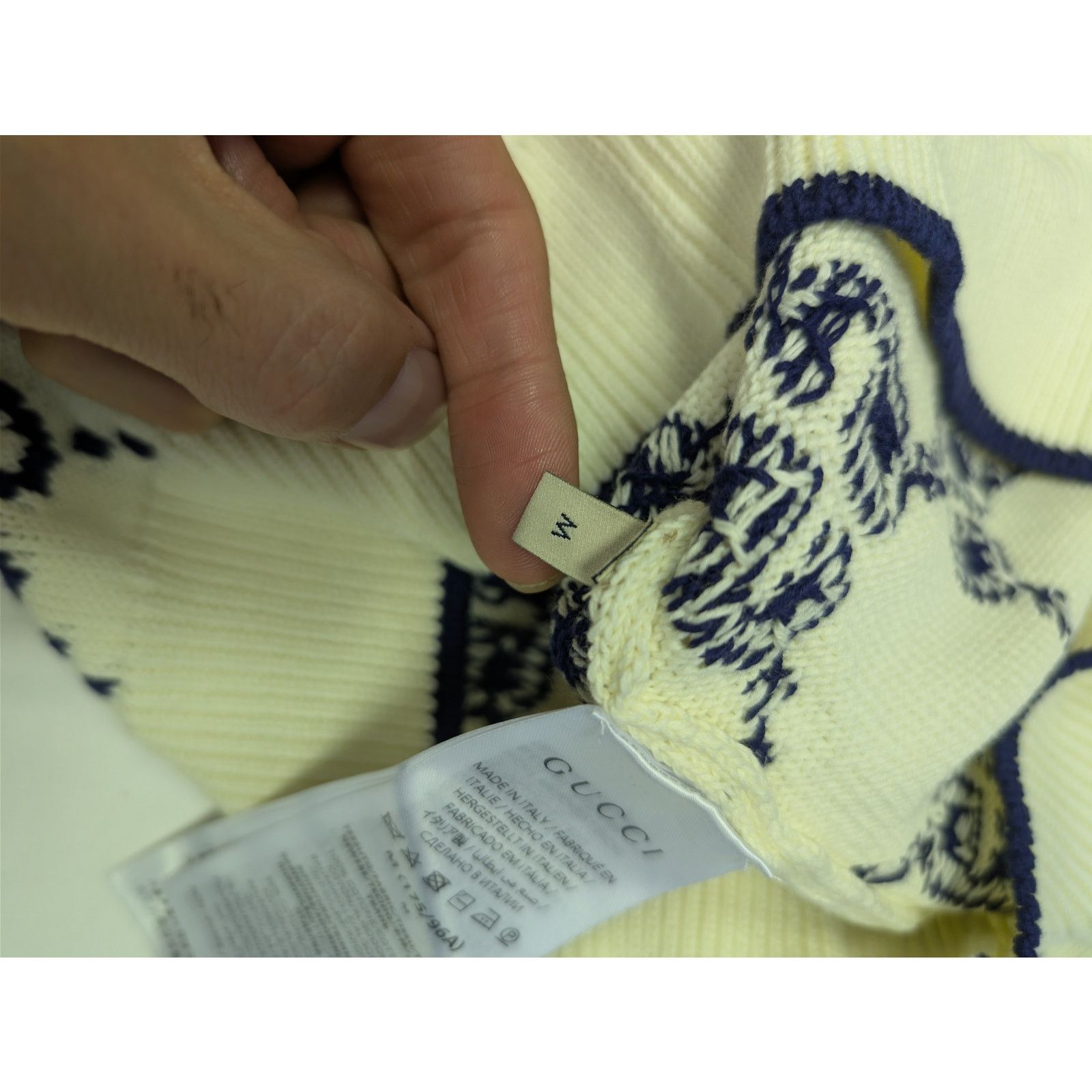 Gucci o1rshd1 GG Cotton Knit Sweater in Ivory / Navy Blue Size US M / EU 48-50 / 2 - 16 Thumbnail