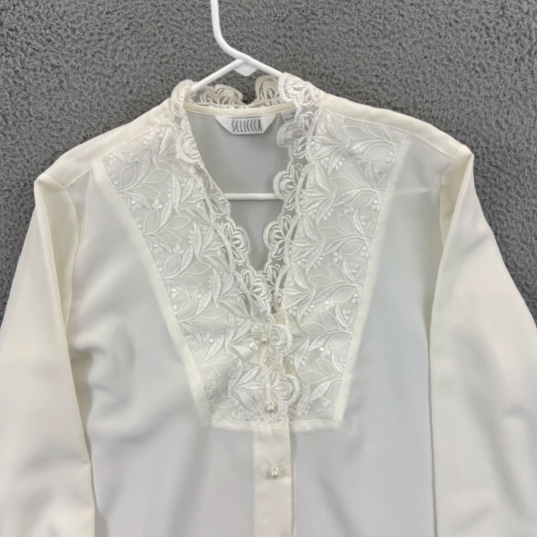 Vintage VINTAGE Sellecca Shirt Womens 12 White Blouse Embroidered 80s Button Lace Top Size XL / US 12-14 / IT 48-50 - 3 Thumbnail