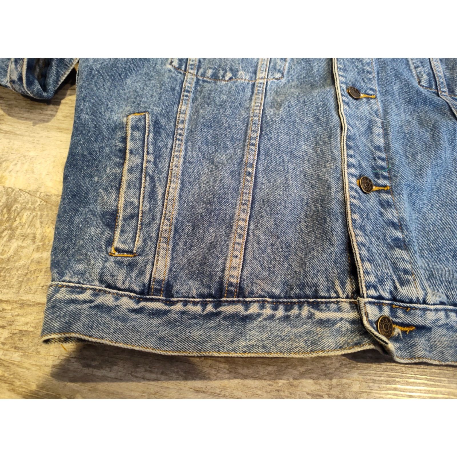 Denime VINTAGE Gear for Sports Denim Jacket XL Men Blue Distressed Trucker 80s Rock Bottom Brewery Size US 36 / EU 52 - 2 Thumbnail