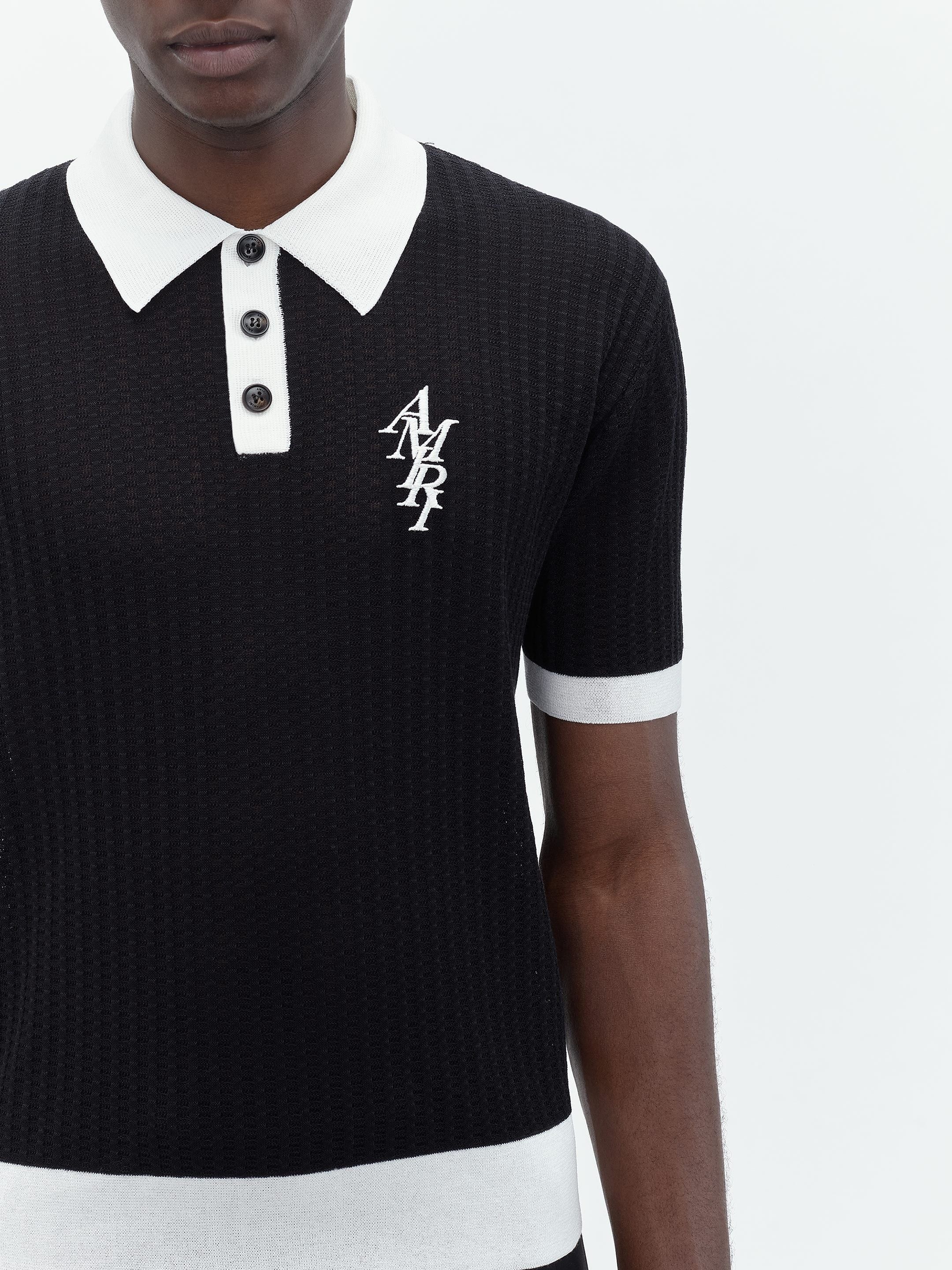 Amiri o1s1wg110525 Waffle Stitch Polo Shirt in Black/White Size US M / EU 48-50 / 2 - 6 Thumbnail