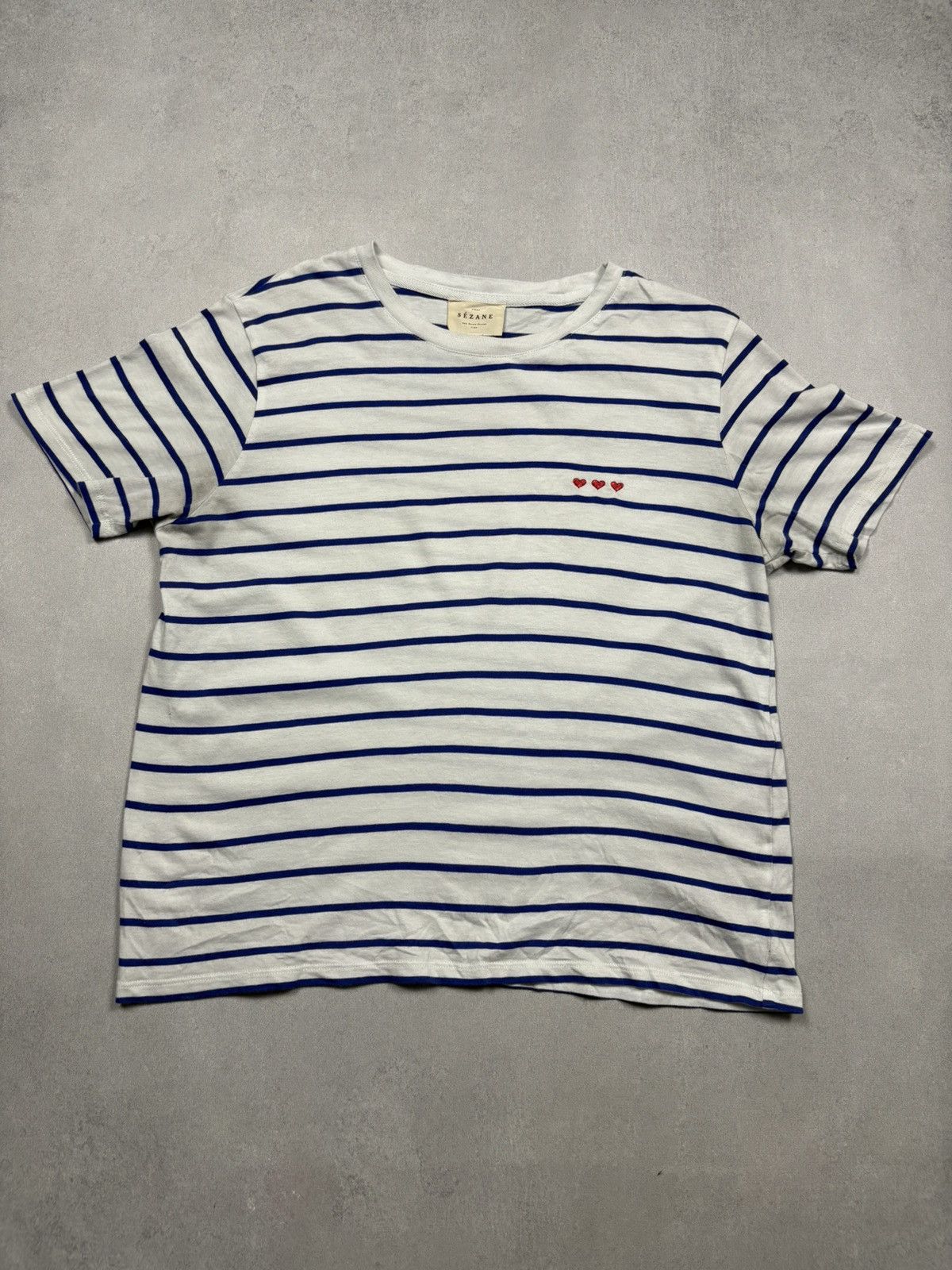 Sezane Sezane Colette Marinière Coeur Striped Heart Embroidery Tee Size M / US 6-8 / IT 42-44 - 1 Thumbnail