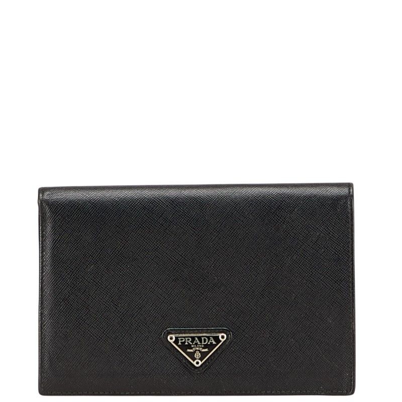 Prada Prada Prada Triangle Logo Plate Leather Wallet Leather Short Wallet Size ONE SIZE - 1 Thumbnail
