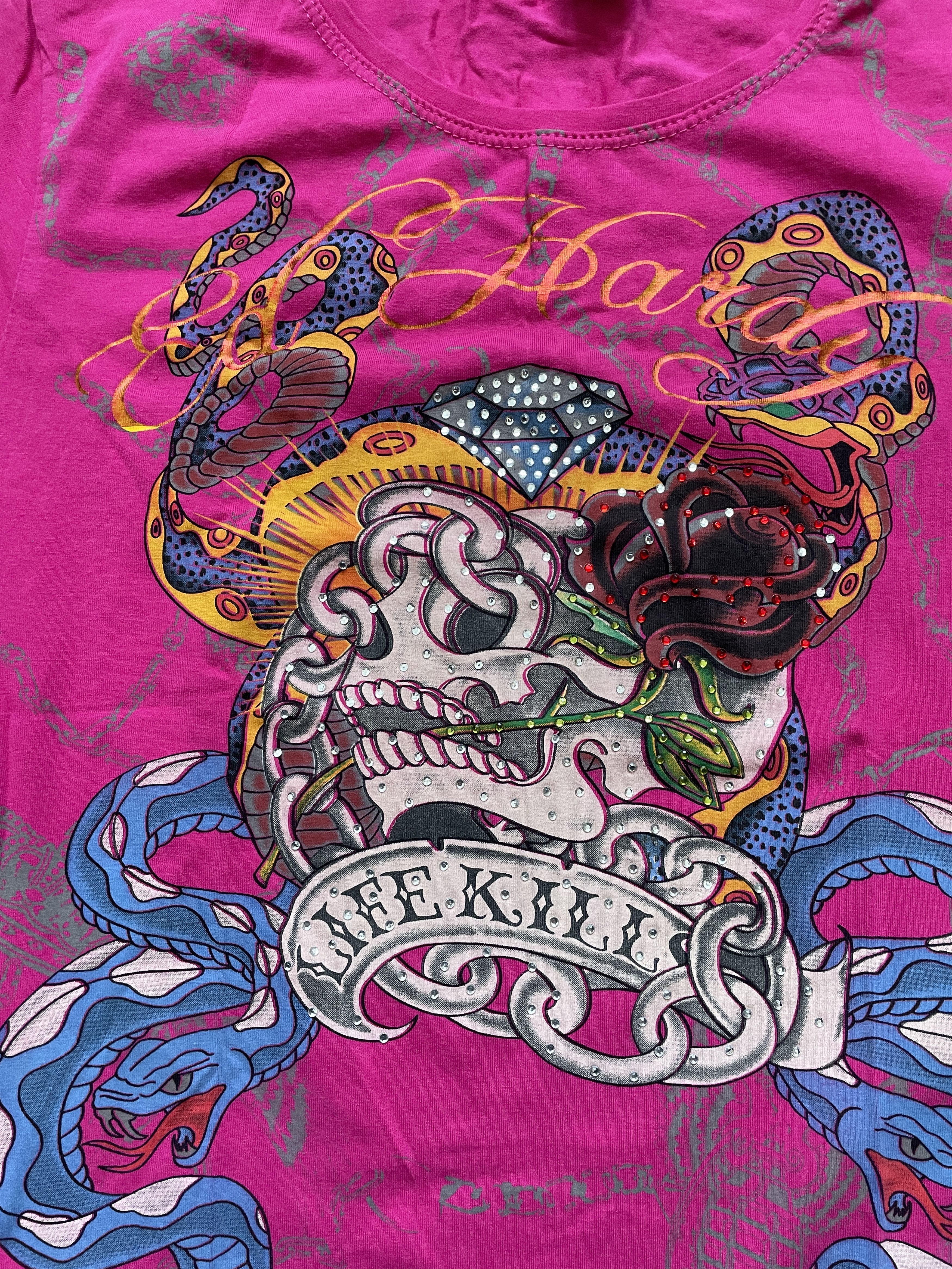 Christian Audigier × Ed Hardy × Vintage ED HARDY Y2K PINK CHRISTIAN AUDIGIER TEE Size M / US 6-8 / IT 42-44 - 3 Thumbnail