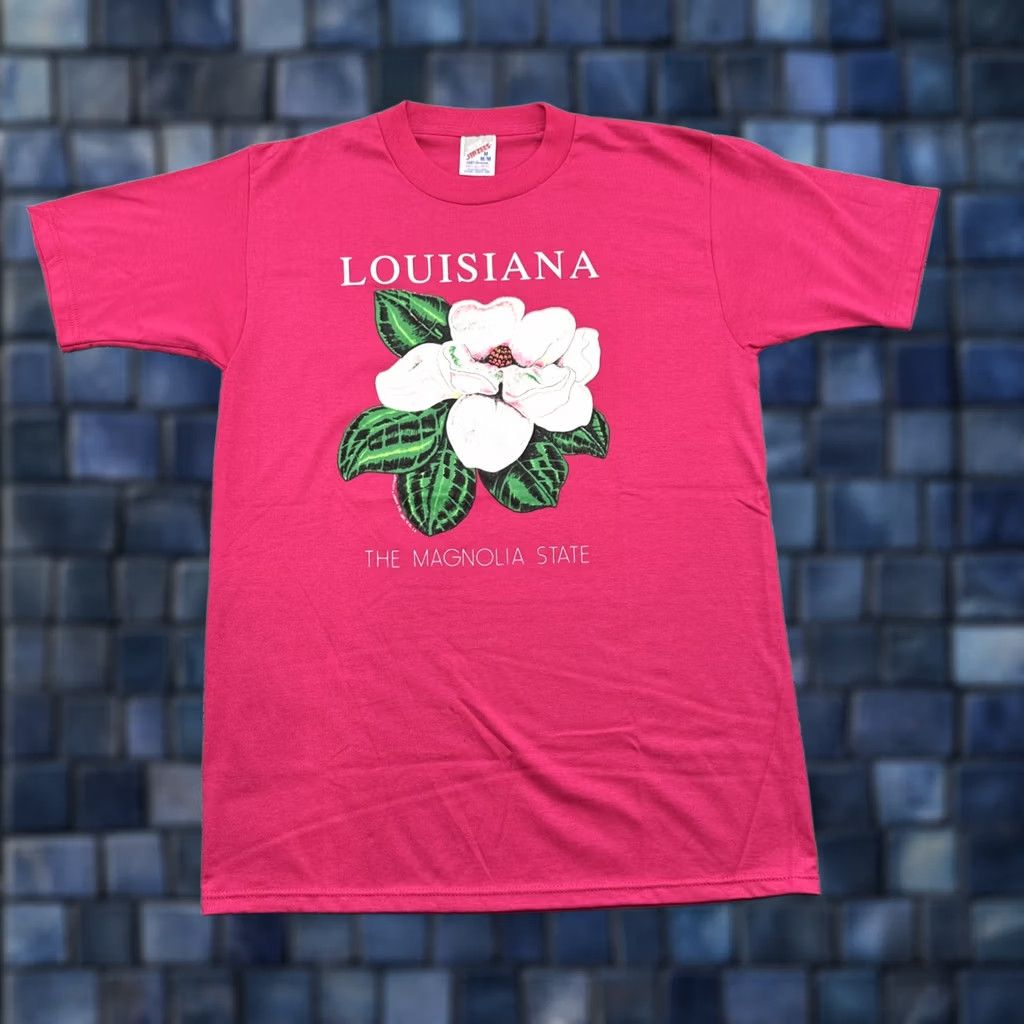 Jerzees VTG 90s Louisiana The Magnolia State Flower Pink T-Shirt M Men's Size US M / EU 48-50 / 2 - 1 Thumbnail