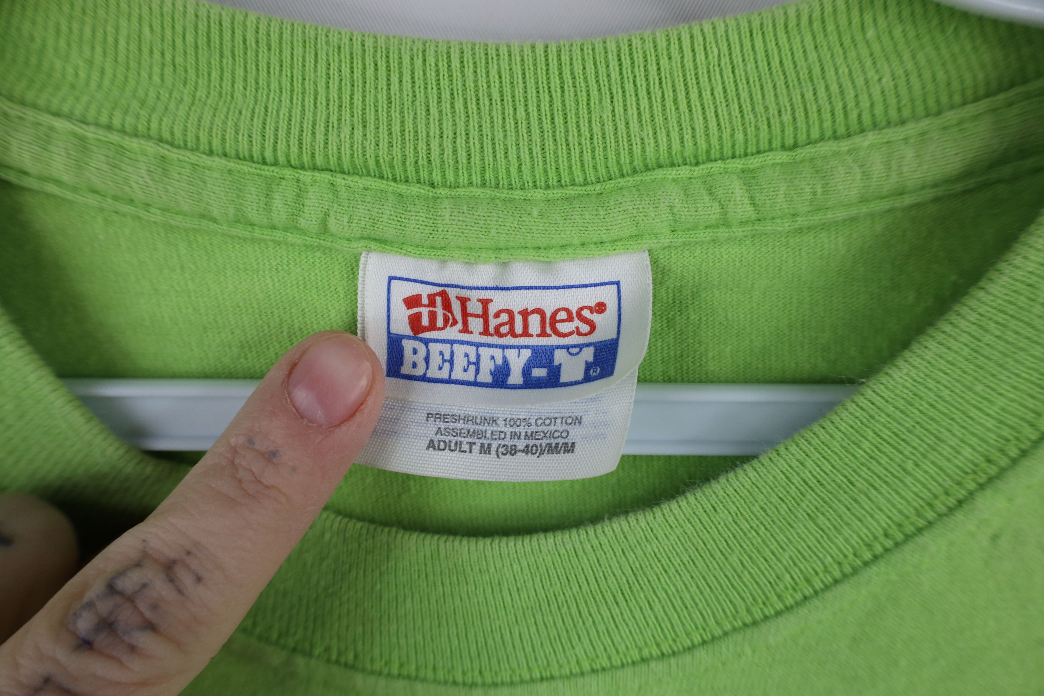 Hanes × Vintage Vintage 90s Hanes Beefy Blank Cotton T-Shirt Lime Green Size US M / EU 48-50 / 2 - 6 Thumbnail