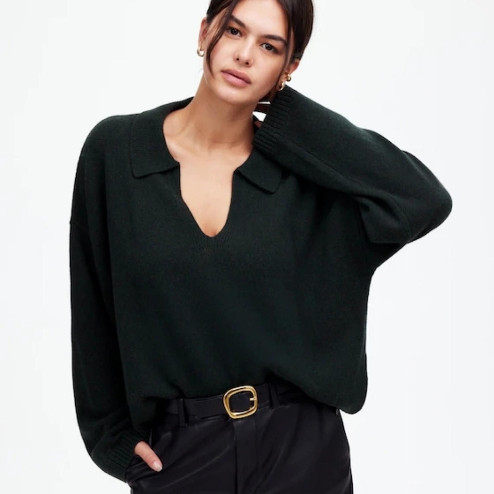 Madewell Madewell Cashmere-Wool Blend Polo Sweater In Luxury Forest Size XS / US 0-2 / IT 36-38 - 1 Thumbnail
