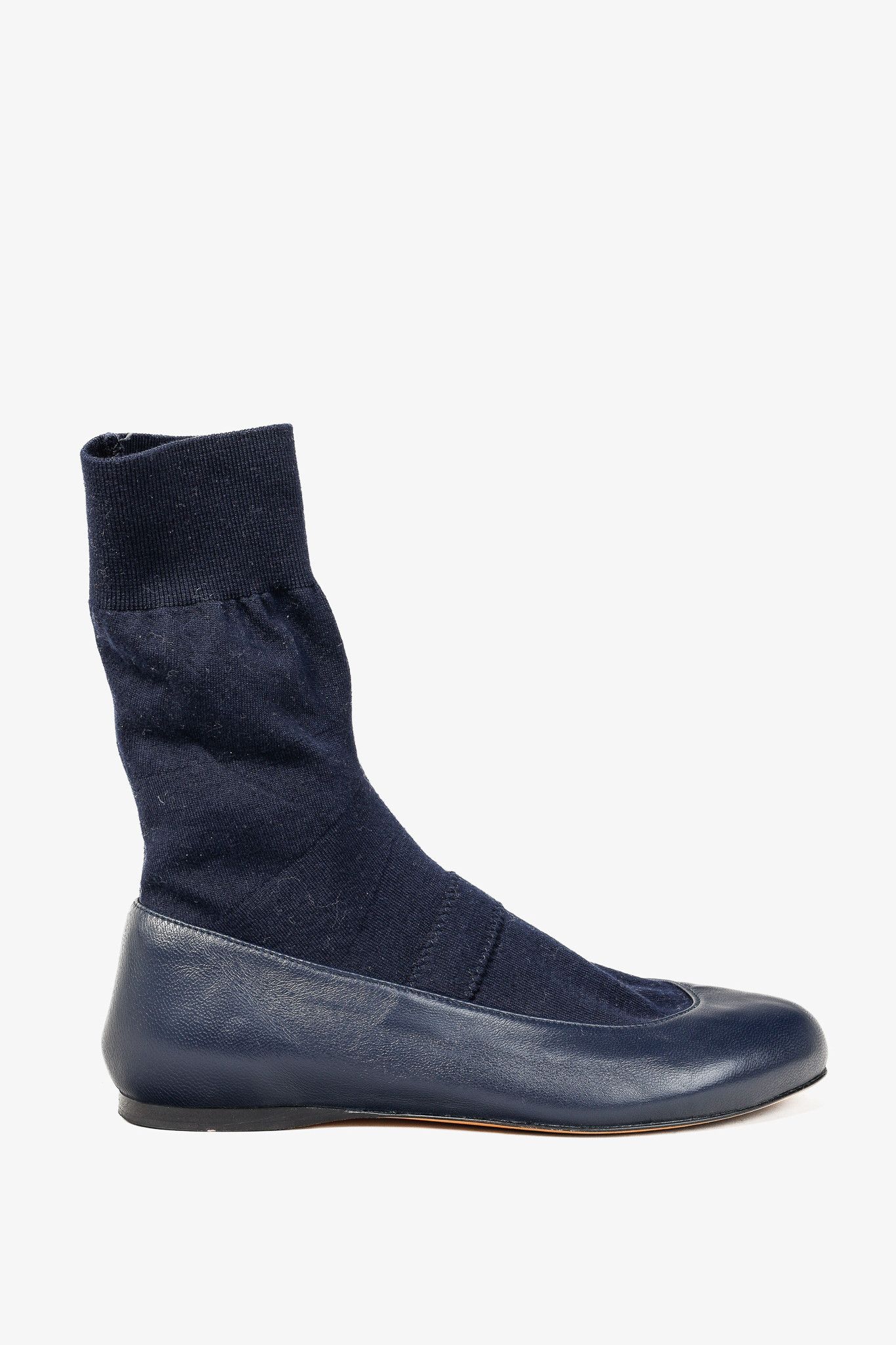 Tibi Tibi Borg Navy Leather Flat Sock Boots Size US 6 / IT 36 - 1 Thumbnail