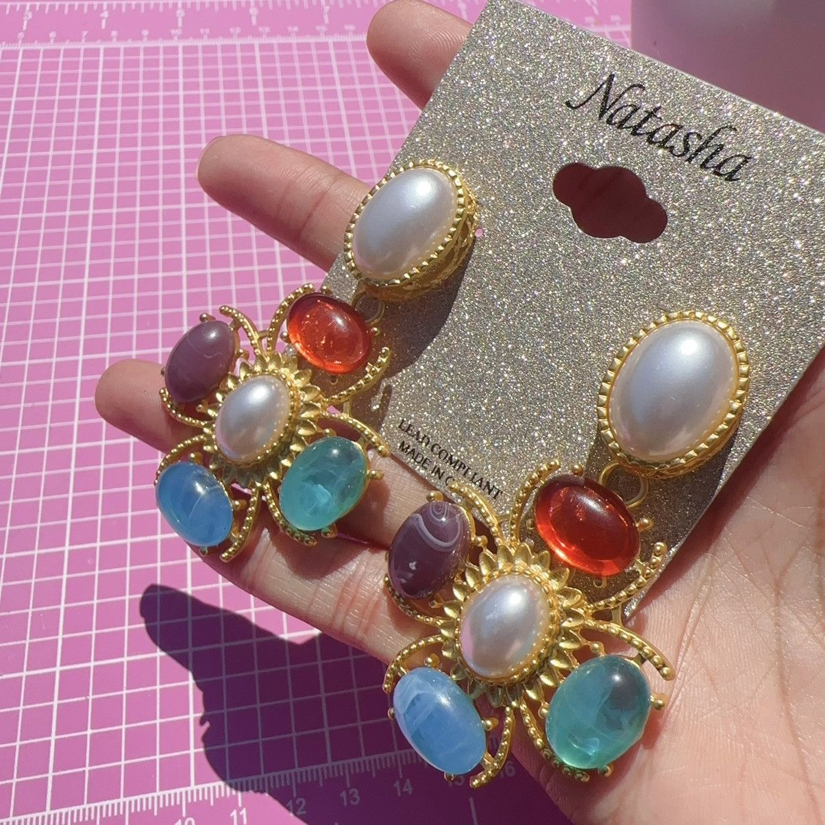 Designer Natasha gold tone colorful resin stone lightweight earring Size ONE SIZE - 3 Thumbnail