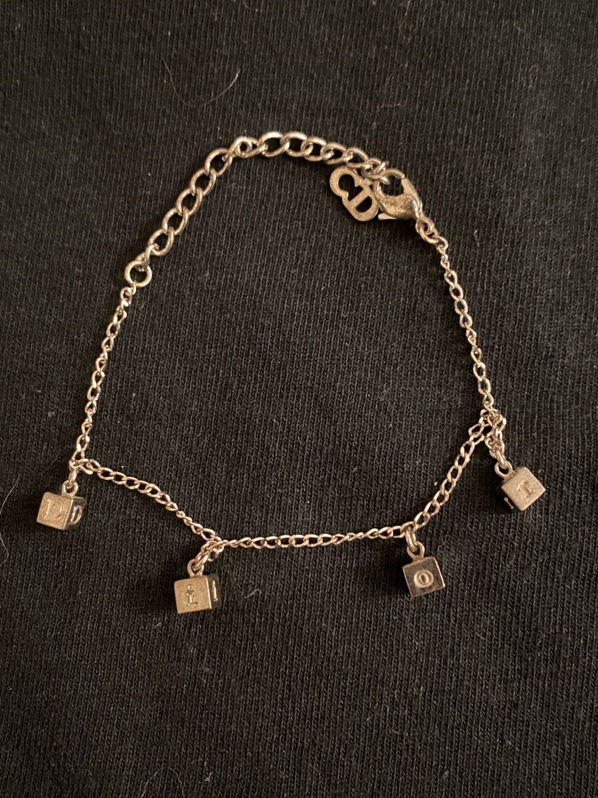 image of Dior Silver Cube Logo Spellout Bracelet, Men's
