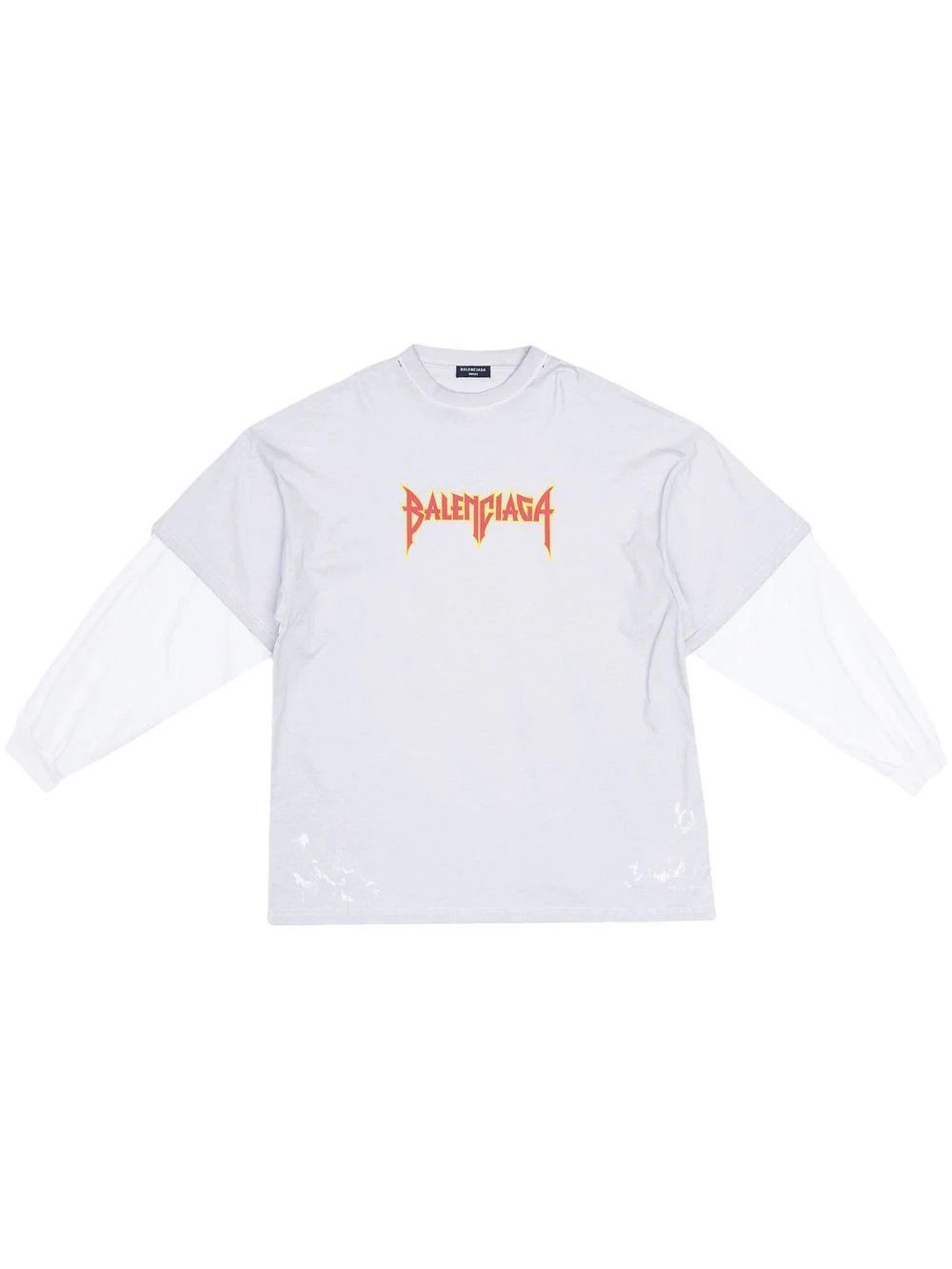 Balenciaga o1in1g0524 Metal Double Sleeves T-Shirt in Dirty White Size US M / EU 48-50 / 2 - 1 Thumbnail