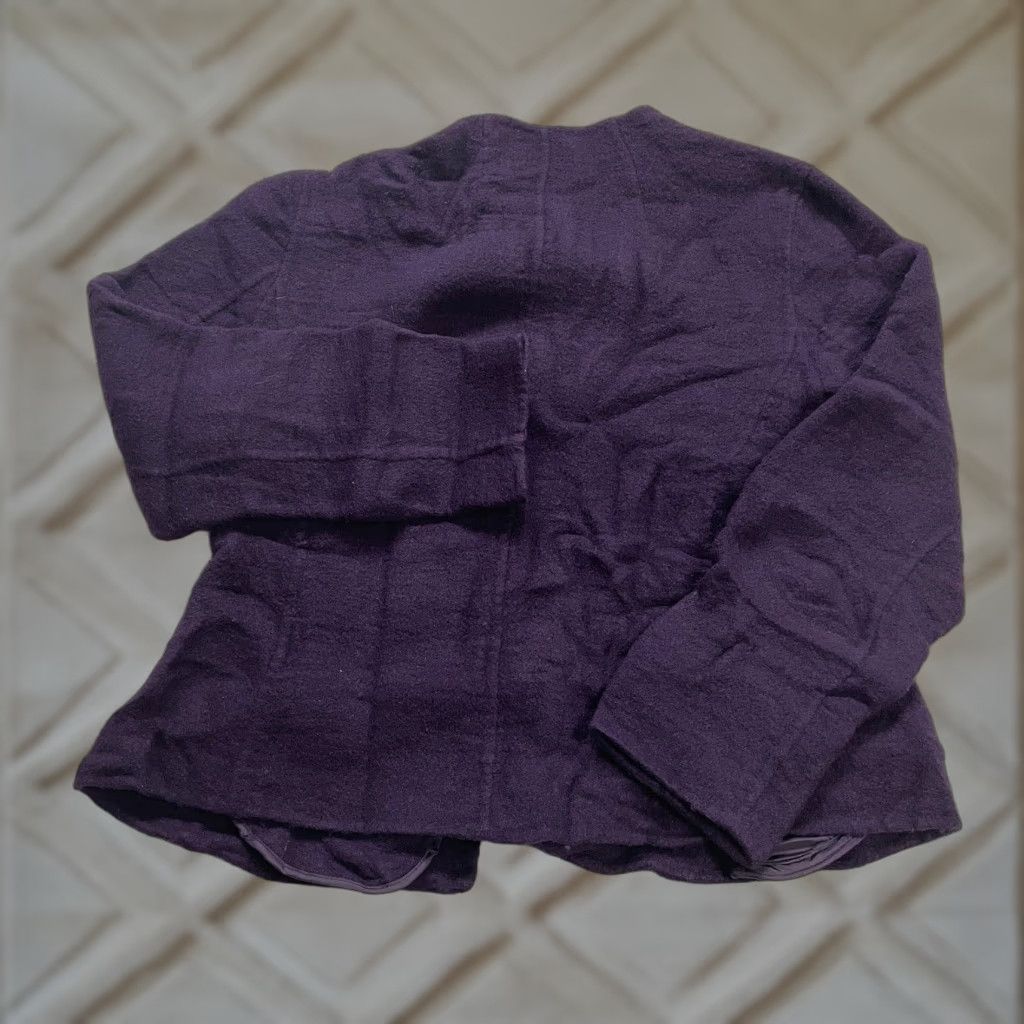 Charter Club Charter Club Wool Coat 10 Purple Button Collarless Work Business Classic Designer Womens Size L / US 10 / IT 46 - 1 Thumbnail