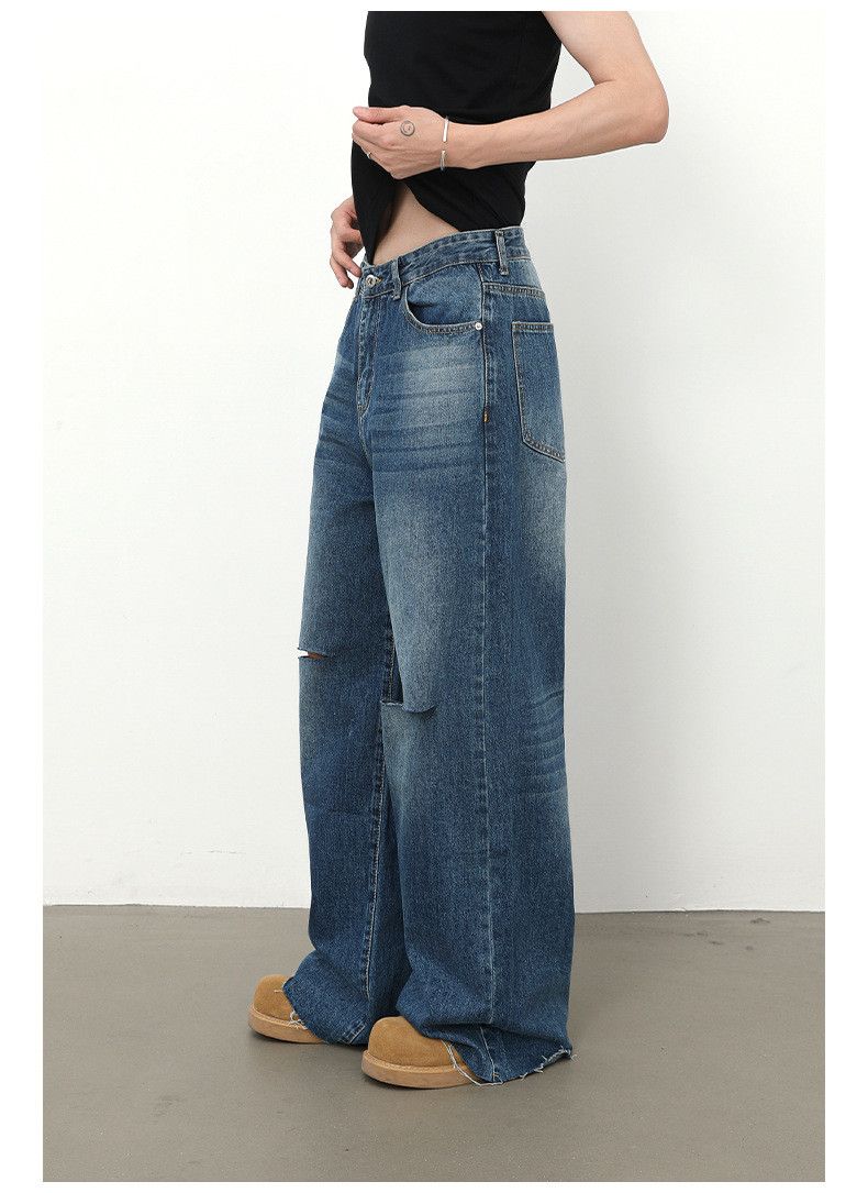 Japanese Brand × Jean American street men's loose straight wide-leg ripped jeans Size US 32 / EU 48 - 4 Thumbnail