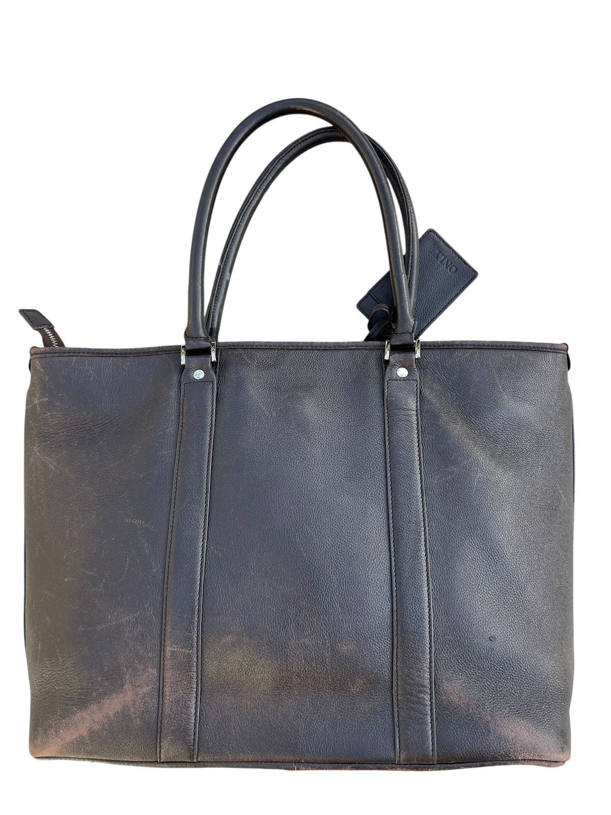 Leather ONLY Japan Distressed Patina Brown Leather Tote Bag Size ONE SIZE - 10 Thumbnail