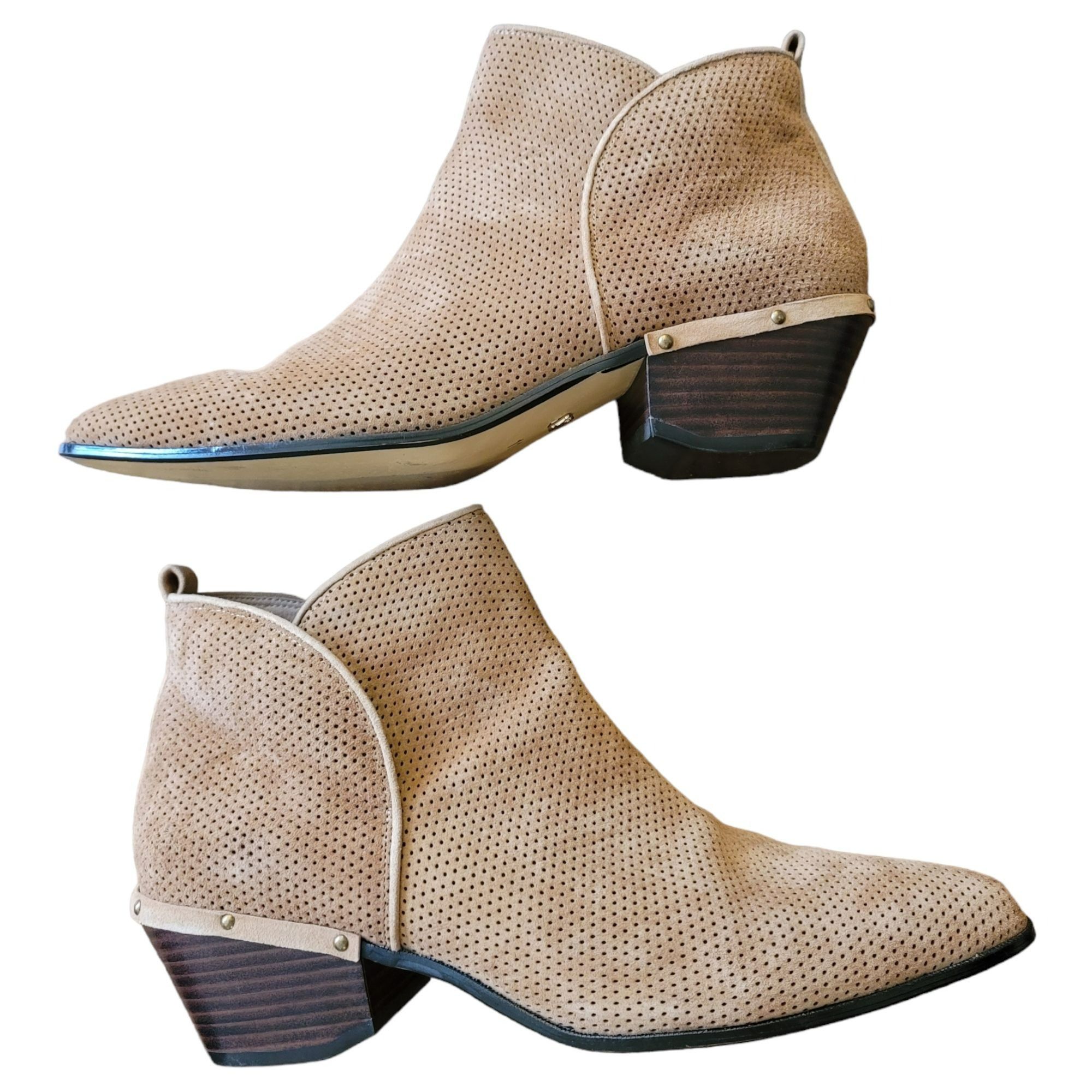 Other Nina Originals Tan Ankle Boot Perforated Stacked Heel Woman' Size US 11 / IT 41 - 3 Thumbnail
