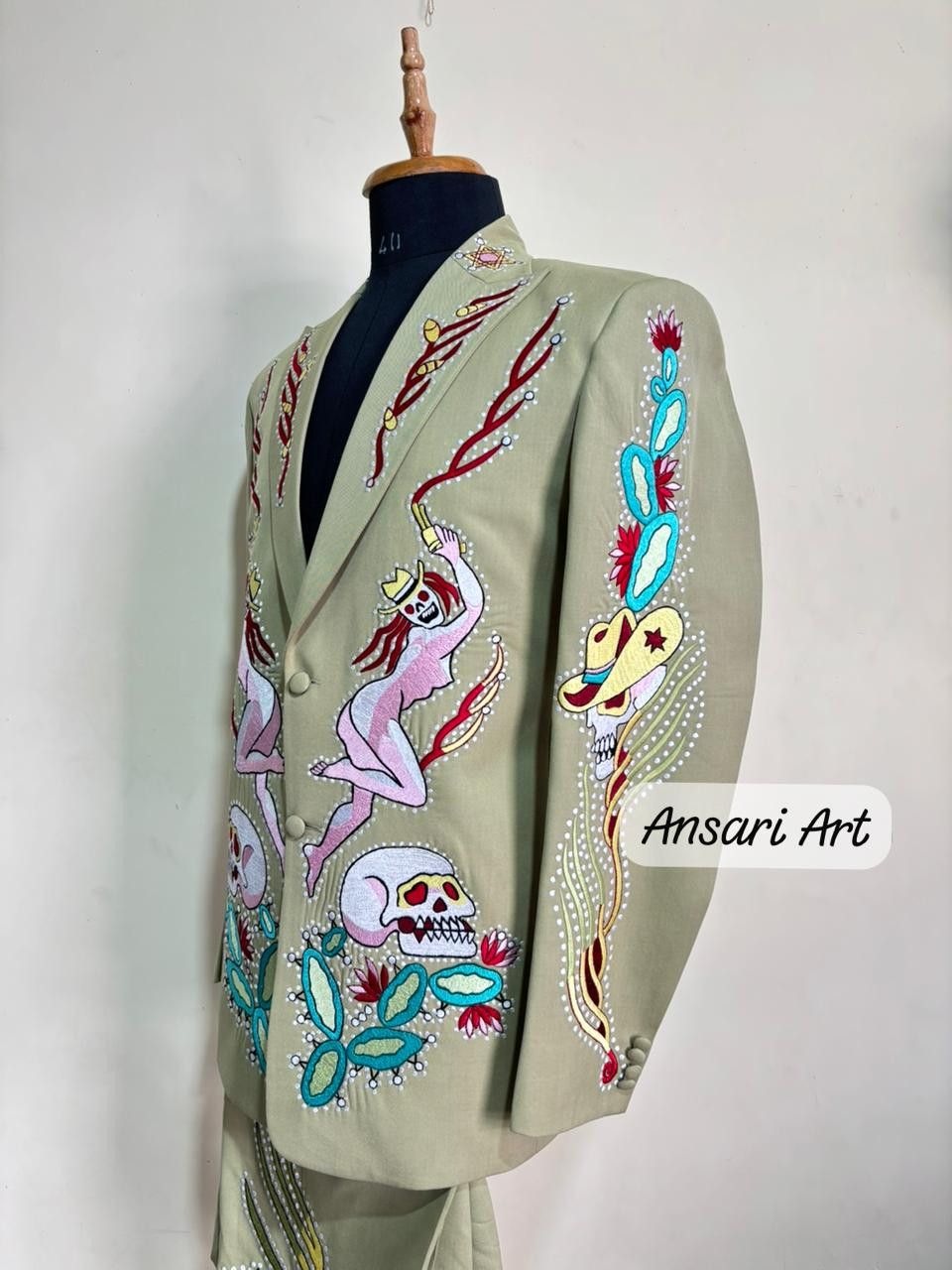 Other Men 2PC Customized Skeleton Embroidery Western party outfit Size 44R - 4 Thumbnail