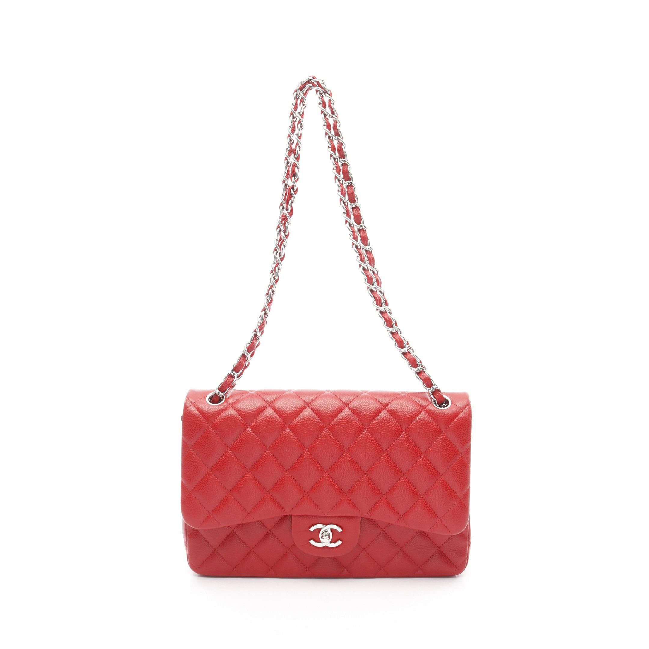 Chanel Chanel Decamatlassé 30 Classic Large Double Flap Chain Shoulder Bag Caviar Skin Red Silver Hardware Size ONE SIZE - 1 Thumbnail