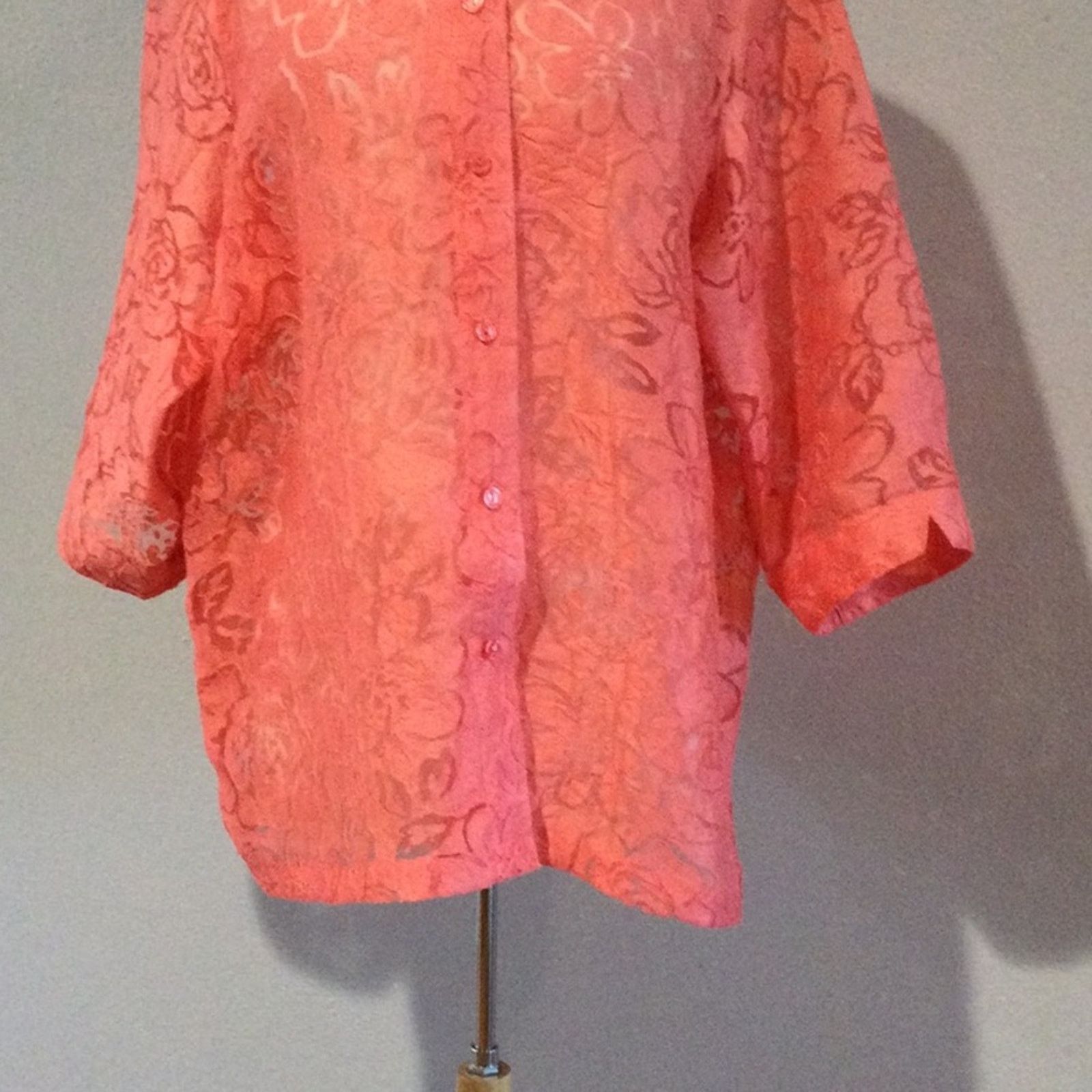 Other Allison Daley Pink Sheer Button Front 3/4 Sleeve Blouse 18 Size XXL / US 16-18 / IT 52-54 - 3 Thumbnail