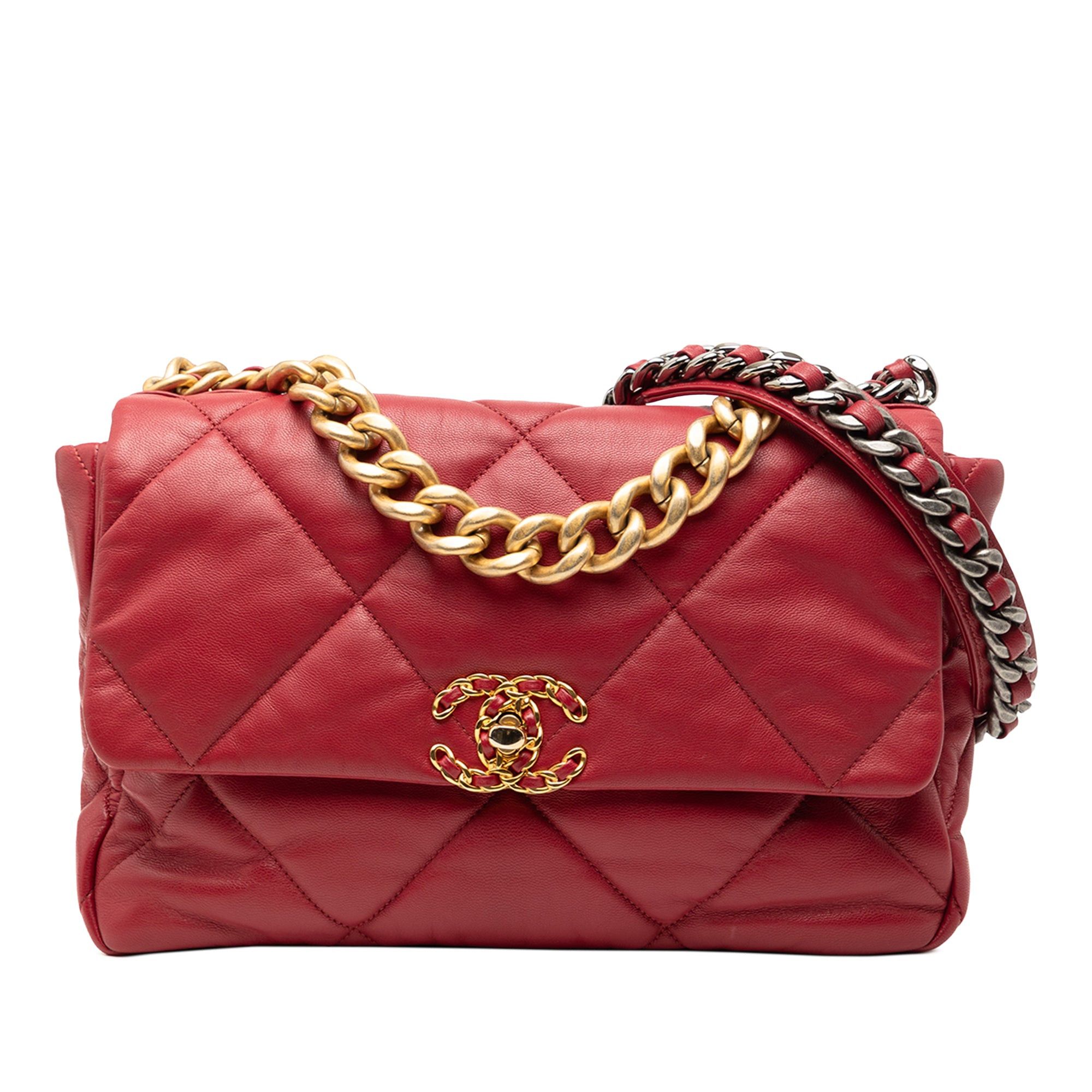Chanel Large Lambskin 19 Flap in Red, Women's