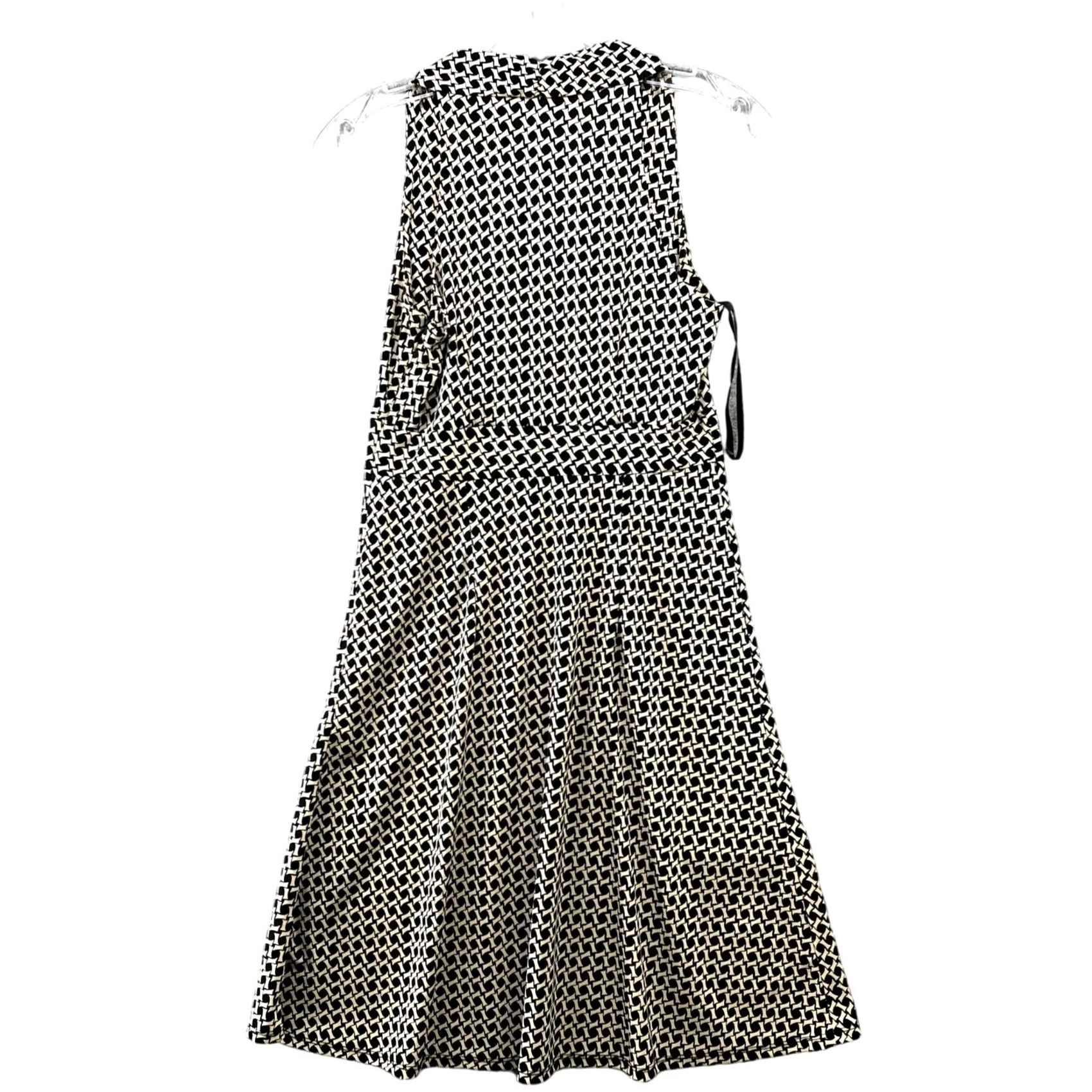 Ann Taylor VINTAGE? No. Ann Taylor Sleeveless Dress Womens 2P V-Neck Black Beige Geometric Print Midi Size XS / US 0-2 / IT 36-38 - 2 Thumbnail