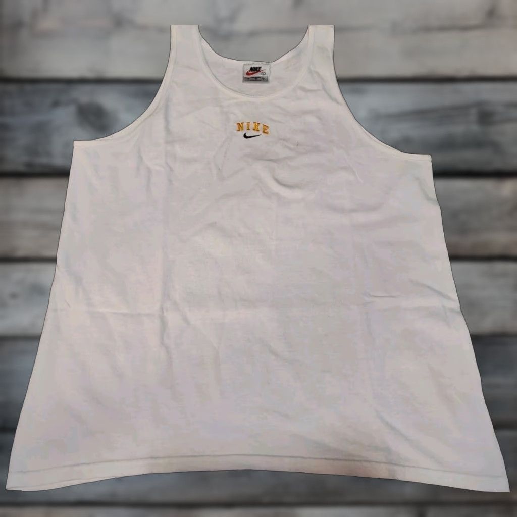 Nike VINTAGE Nike T-Shirt Center Swoosh Tank Unisex Adults L White 90s USA Made Mens Womens Size L / US 10 / IT 46 - 1 Thumbnail