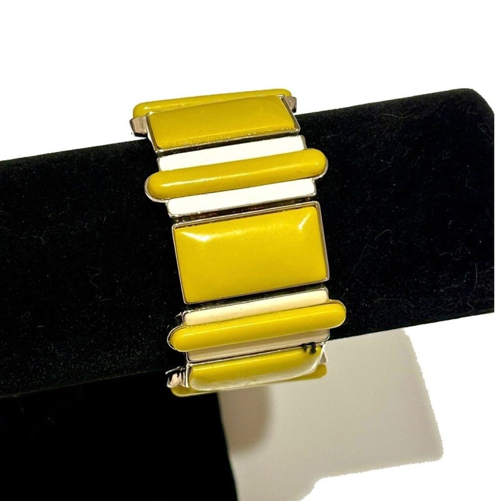 White House Black Market WHBM Mustard Yellow & Ivory Stretch Bracelet | NWT Size ONE SIZE - 4 Thumbnail