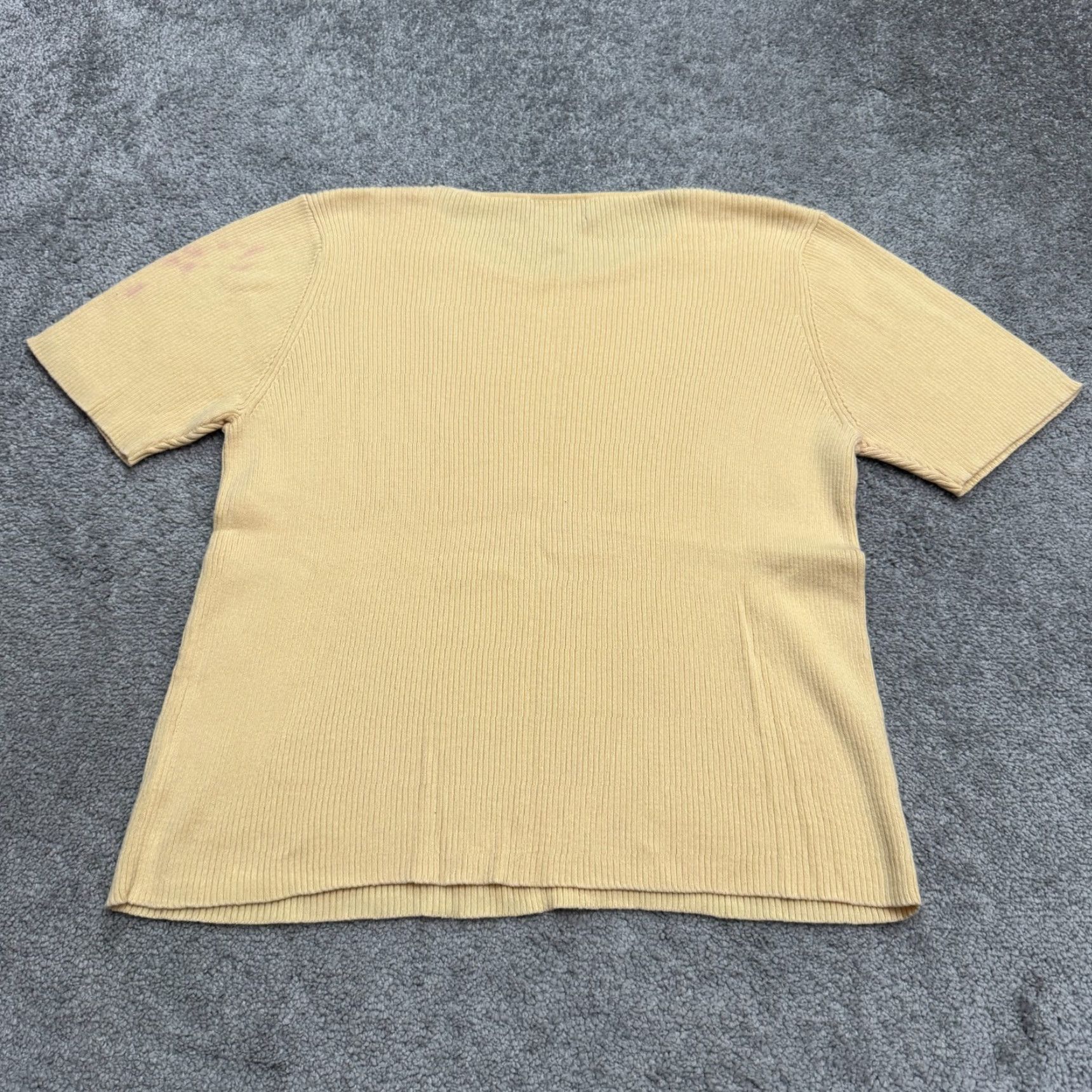 Charter Club VINTAGE Charter Club T-Shirt Women's XL Yellow Ribbed Knit Crew Neck Short Sleeve 90s Classic Logo Knit Top Women Size XL / US 12-14 / IT 48-50 - 2 Thumbnail