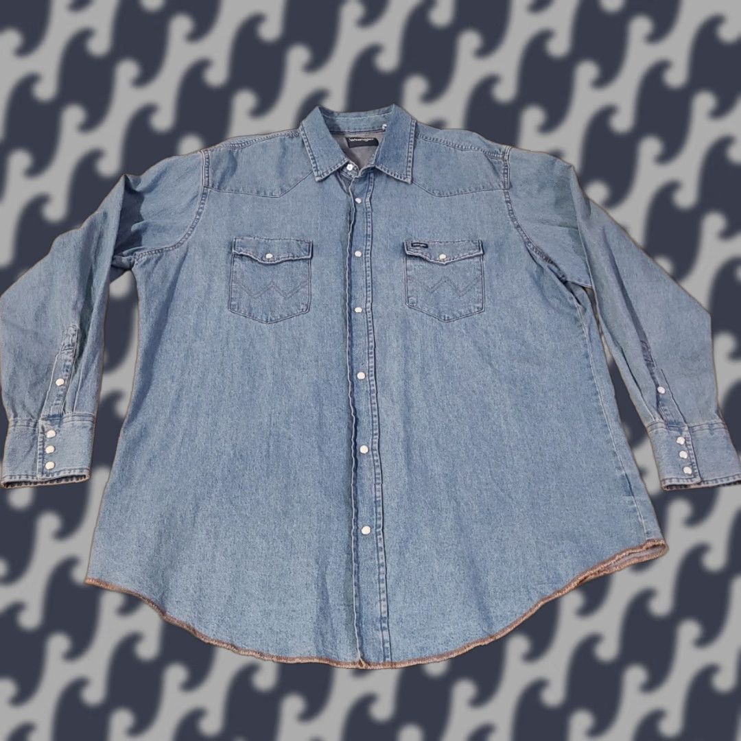 Wrangler VINTAGE Wrangler Denim Blue Denim Pearl Snap Long Sleeve 2XLT Tall Shirt Men Western Cowboy Logo Classic Work Size US XXL / EU 58 / 5 - 1 Thumbnail