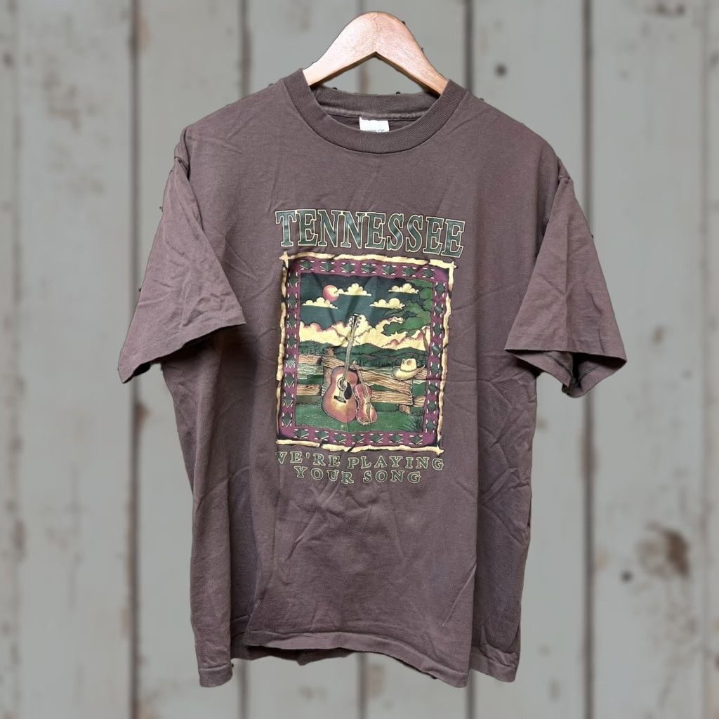 Vintage VINTAGE Center Cut Tennessee "We're Playing Your Song" Brown XL Unisex Short Sleeve Graphic Tee 1980s Western Size US XL / EU 56 / 4 - 1 Thumbnail