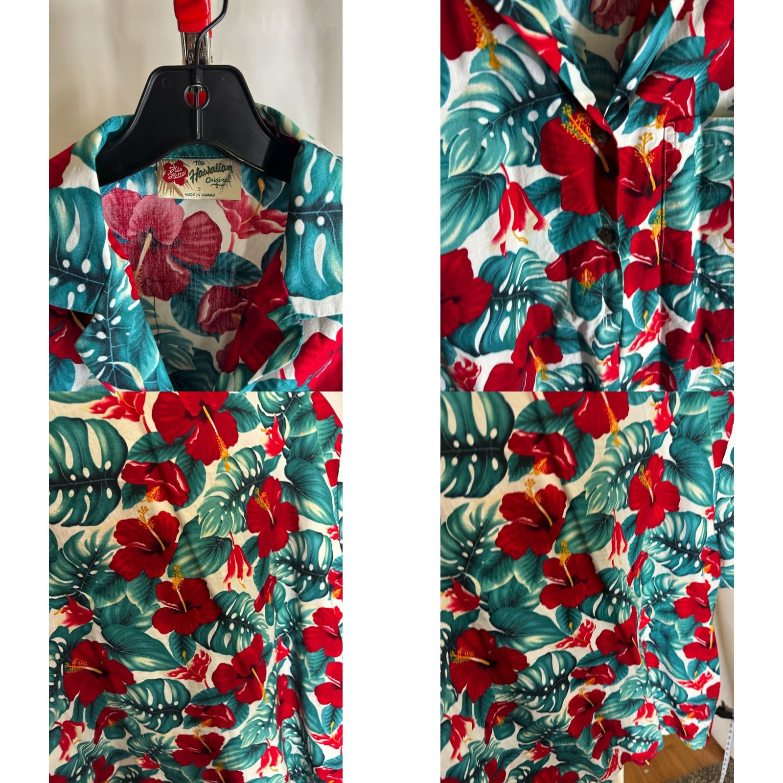 Hilo Hattie WOMENS hilo Hattie Made Hawaii Red Green Floral SHORT SLEEVE BUTTON UP SHIRT S Size S / US 4 / IT 40 - 8 Thumbnail