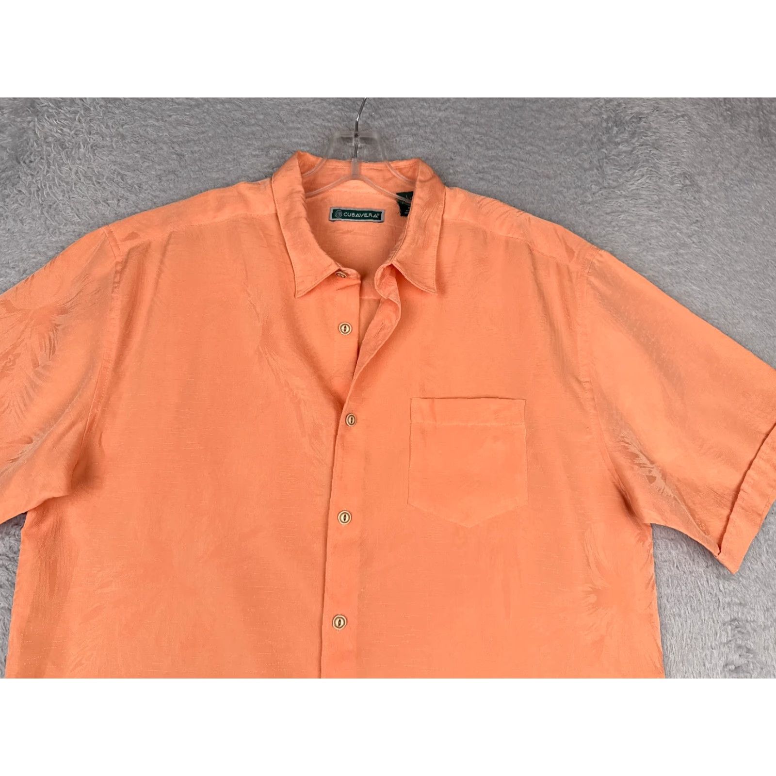 Cubavera Cubavera Men Shirt Casual Hawaiian Floral Orange Embroidered Button-Up Rayon Blend Size US L / EU 52-54 / 3 - 4 Thumbnail