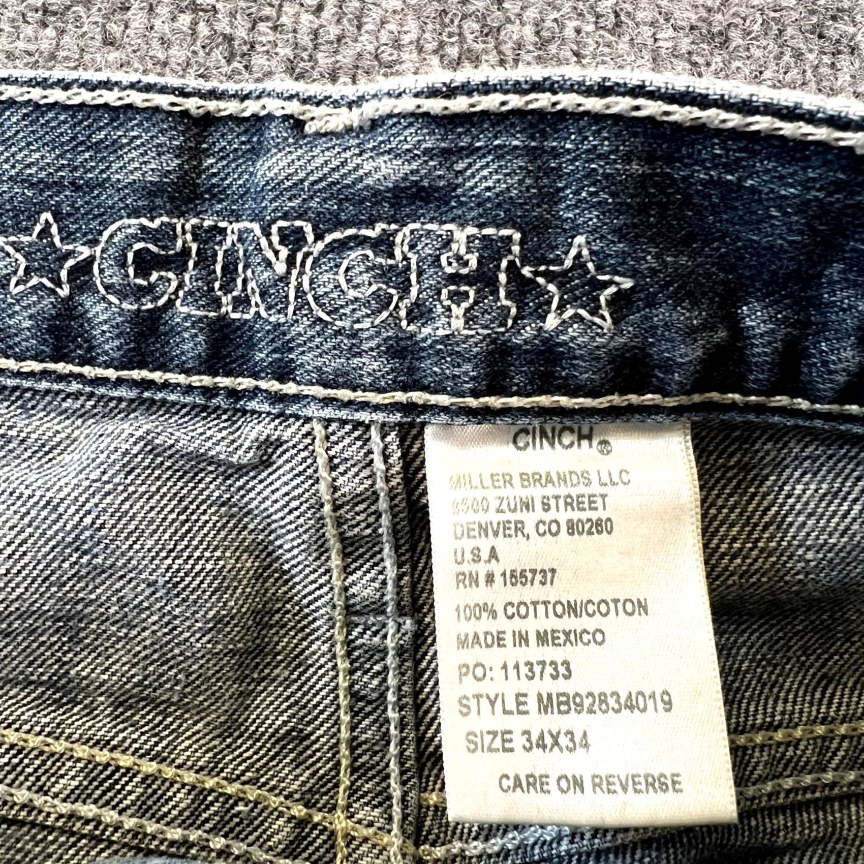 Denime Cinch Jeans Mens 34x34 Blue Denim Distressed Raw Hem Straight Whiskering Grunge Jeans Mens Blue 34x34 Grunge Distressed Denim Size US 34 / EU 50 - 6 Thumbnail