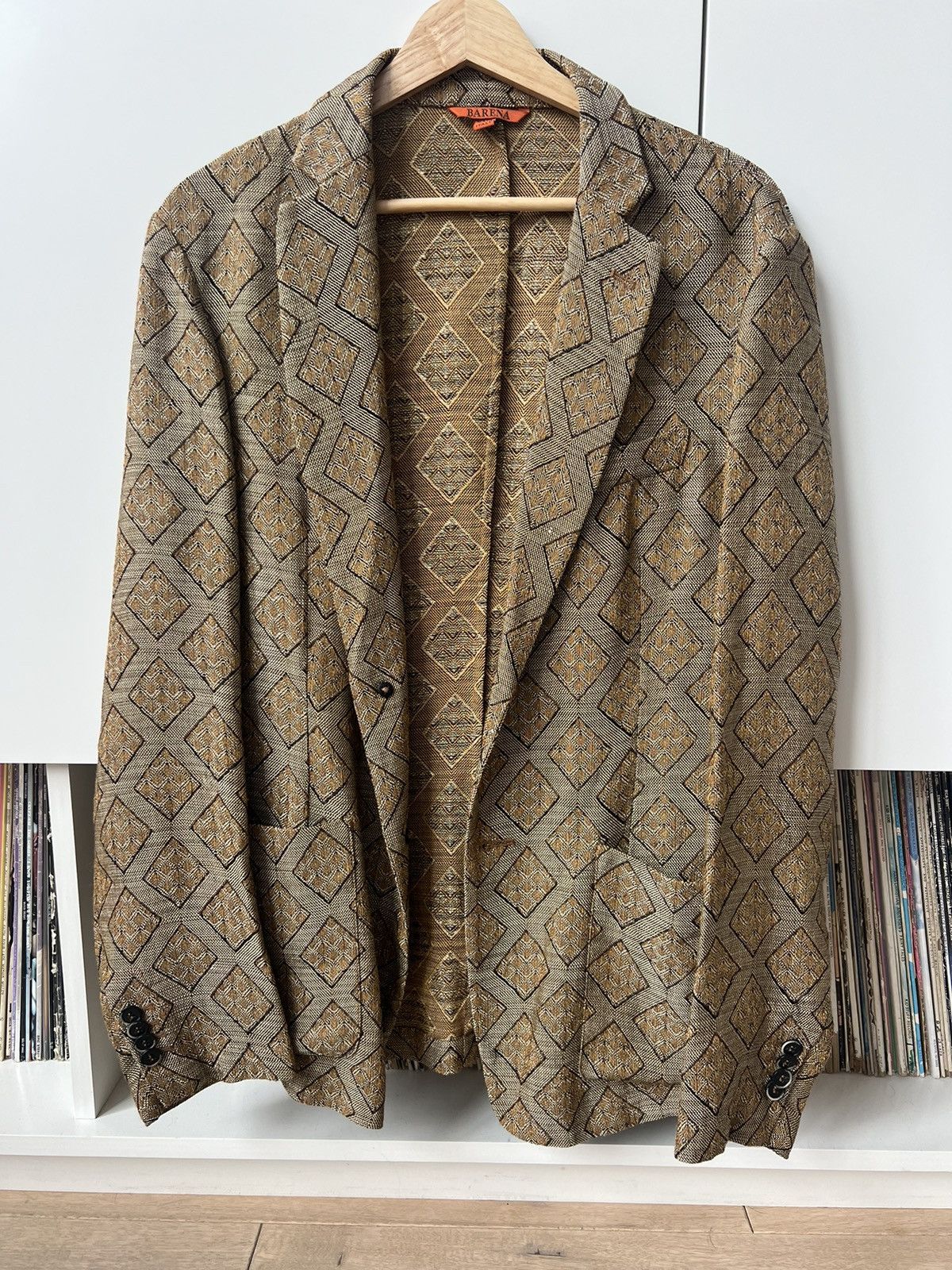 image of Barena Venezia Diamond Linen Blazer in Gold, Men's (Size 50R)
