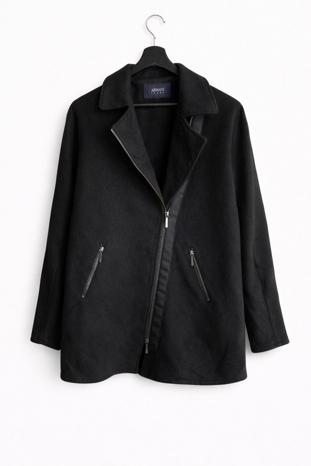Armani Vintage Armani Jeans Black Wool Zip Jacket Minimal Designer Size US M / EU 48-50 / 2 - 1 Thumbnail