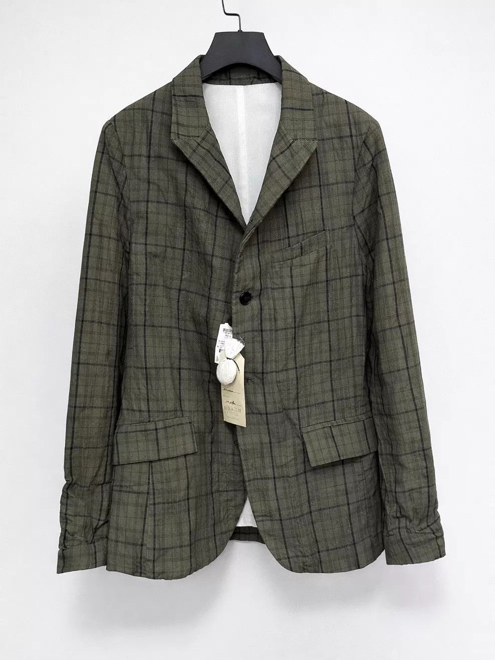 Bergfabel bergfabel gray green check linen blazer 46 Size 46R - 2 Thumbnail