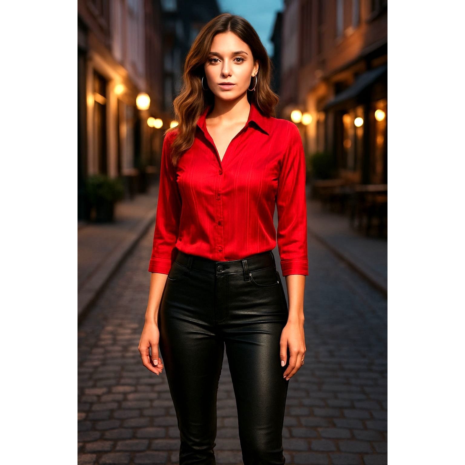 Other 1830 Petite Small Red Stretch Shimmer Blouse Y2K Glam City S Size S / US 4 / IT 40 - 3 Thumbnail