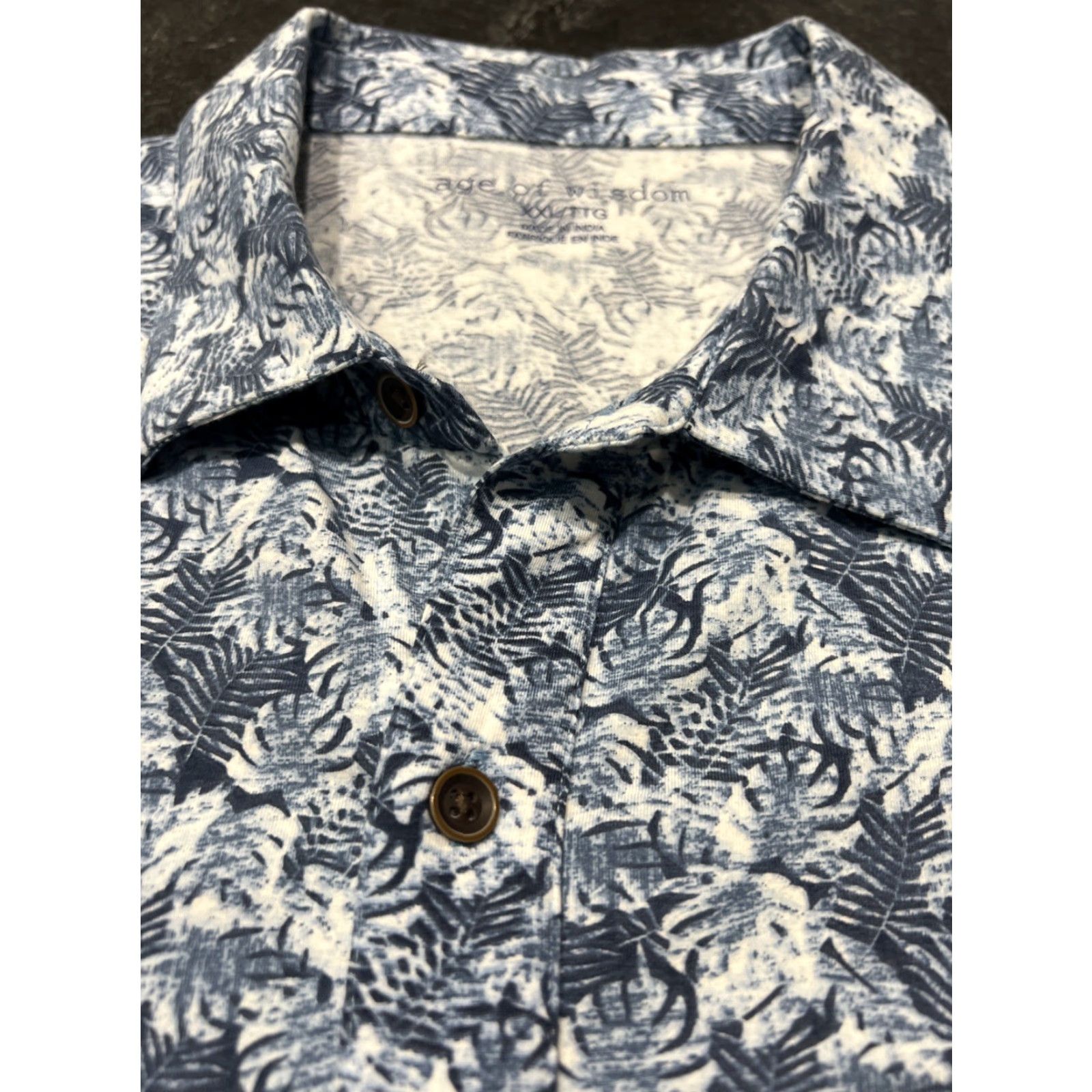 Vintage Age of Wisdom Shirt Mens 2XL Blue Floral Short Sleeve Cotton Button-Up Shirt Size US XXL / EU 58 / 5 - 4 Thumbnail