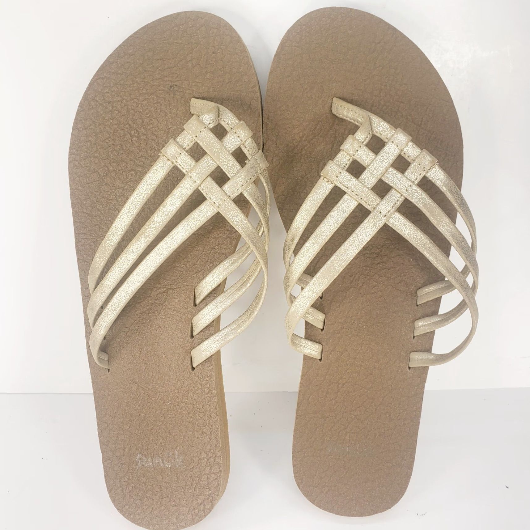 Sanuk Sanuk Womens 10 Yoga Salty Metallic Flip Flops Sandals Champagne Gold 1091372 Size US 10 / IT 40 - 6 Thumbnail