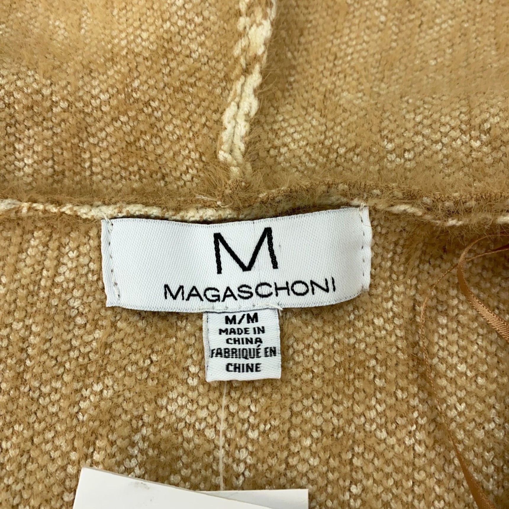 Vintage Magaschoni Cardigan Hooded Womens Medium Beige Plaid Open Front NWT Fashion Knit Sweater, Regular, Fall, Spring, Summer, Winter, Men’s? Size M / US 6-8 / IT 42-44 - 2 Thumbnail