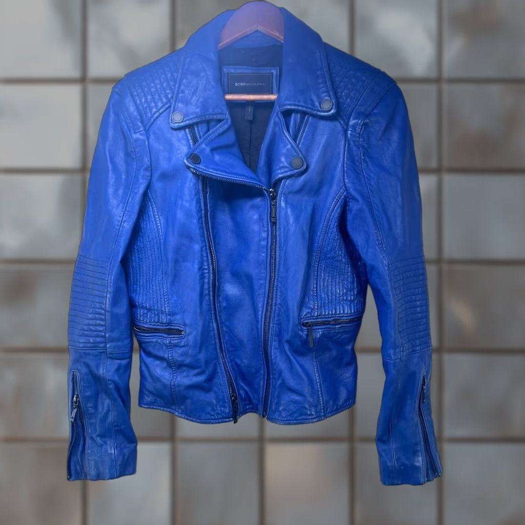 Bcbgmaxazria BCBGMAXAZRIA Leather Jacket Blue Women's Large Motorcycle Jacket Size L / US 10 / IT 46 - 1 Thumbnail