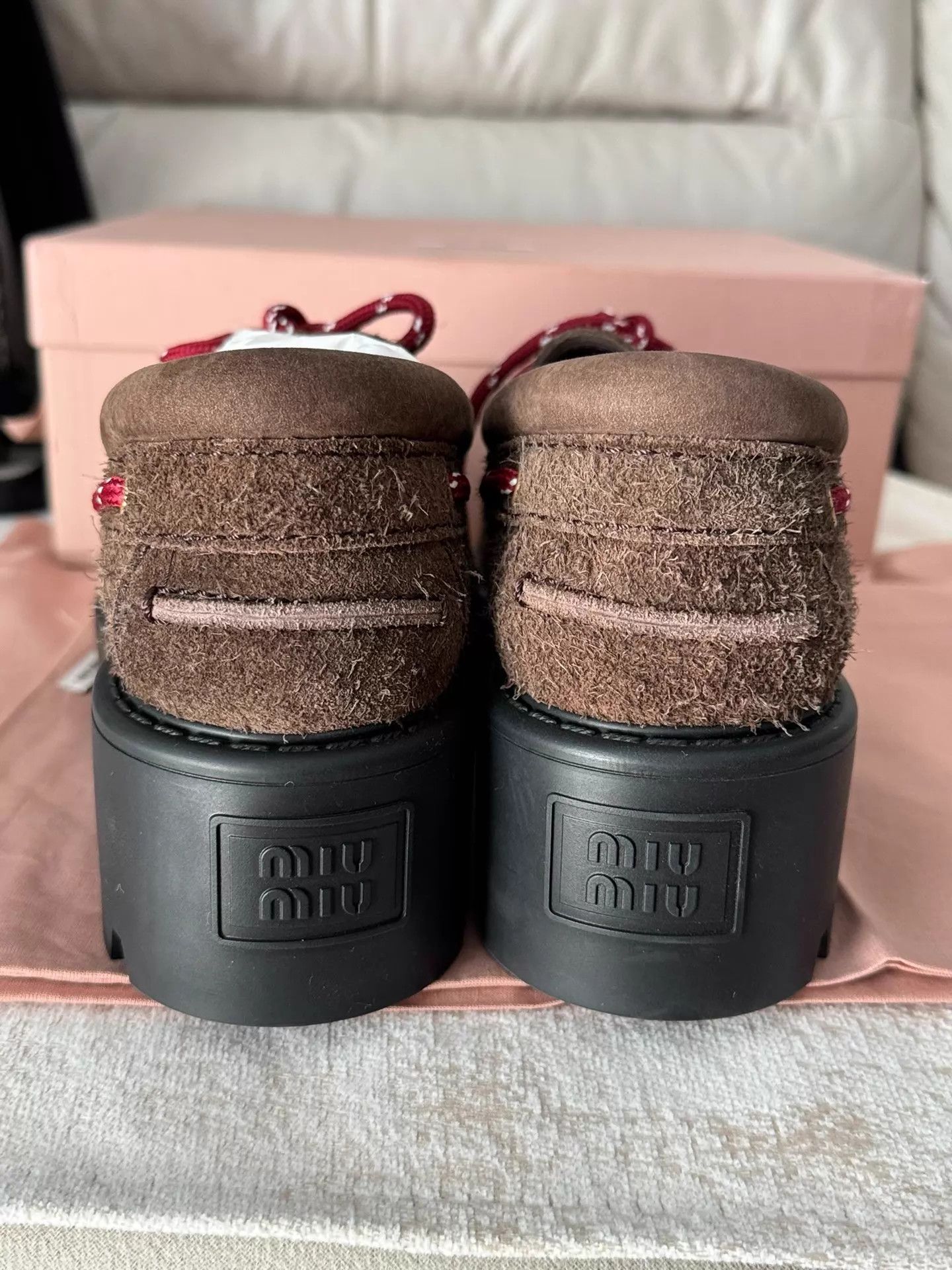 Miu Miu MIU MIU Women's 24FW Brown Suede Lace-up Platform Loafer Size US 8 / IT 38 - 6 Thumbnail