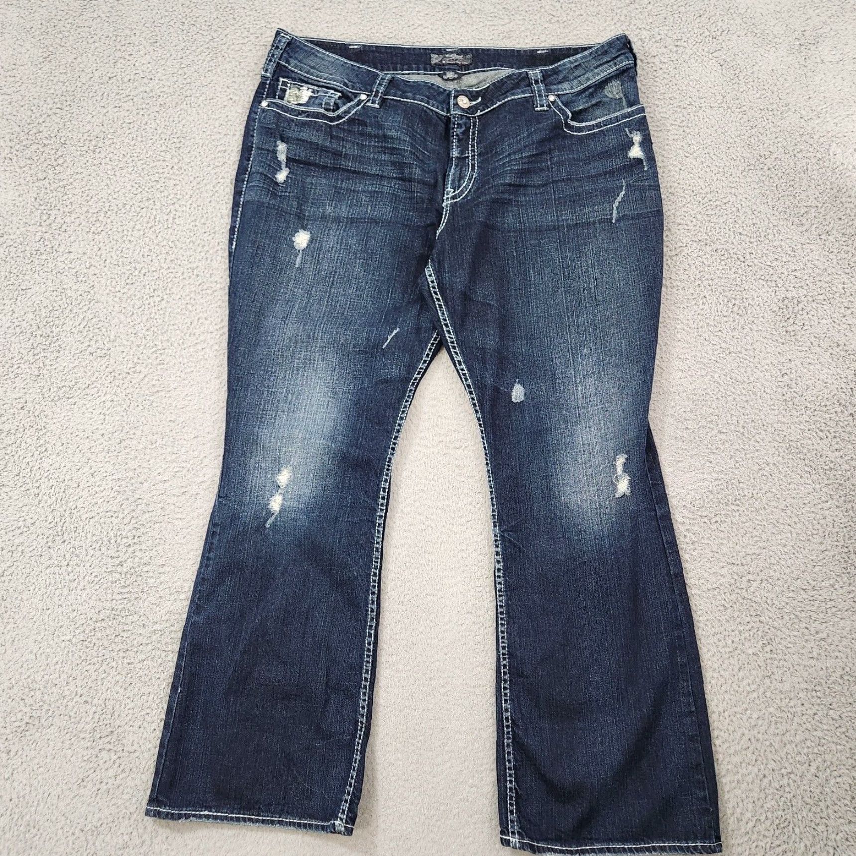 Silver Jeans Womens Jeans 24x32 Blue Denim Distressed Bootcut 32 Inseam Regular Color Blue Womens