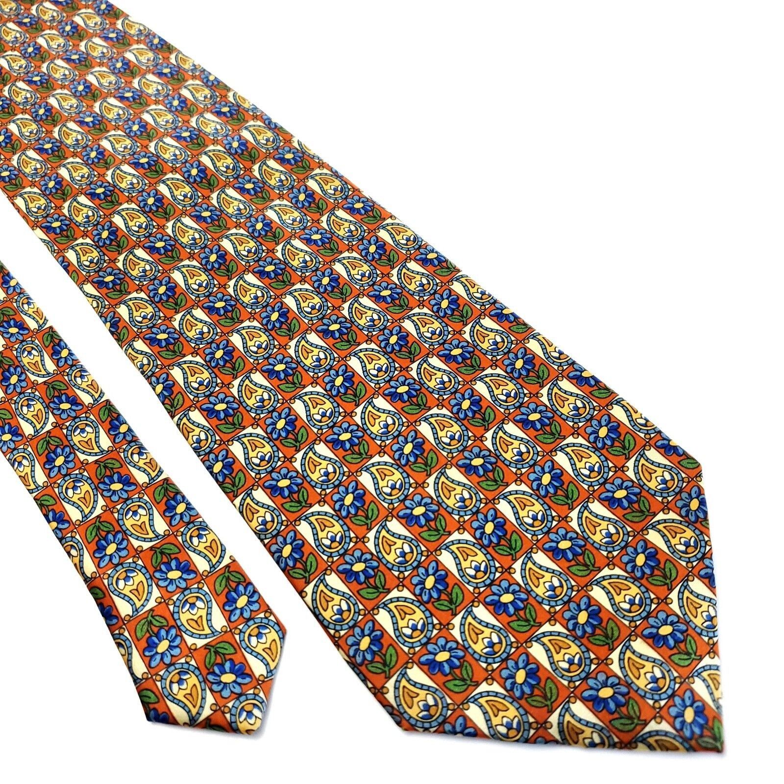 Valentino Aurelio Valentino Orange Blue Floral Geometric Print Wide Si Size ONE SIZE - 1 Thumbnail
