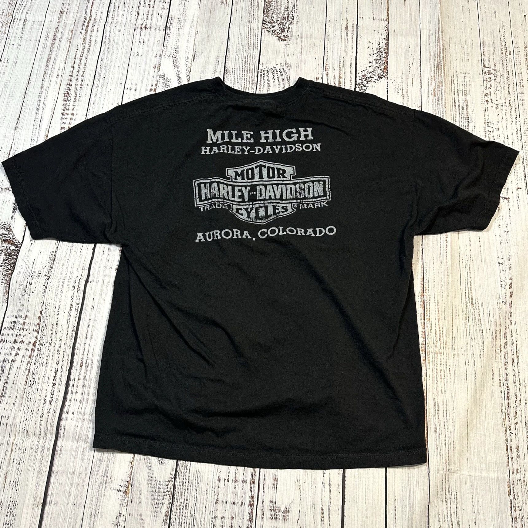 Harley Davidson Harley-Davidson American Legend Tee Shirt Mens 3XL Black Cotton Short Sleeve Crew Neck Mile High Aurora CO 2013 Biker Motorcycle Graphic Print Size US XXL / EU 58 / 5 - 6 Thumbnail