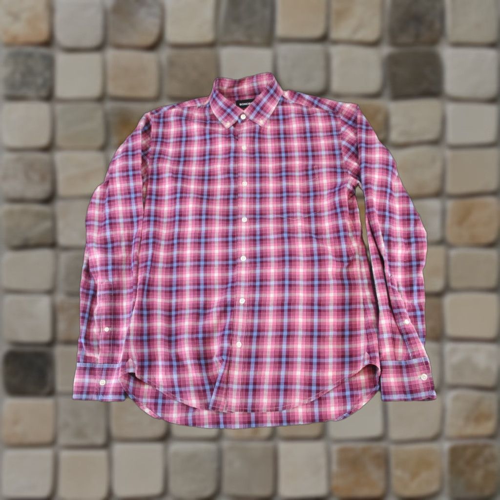 Bonobos Bonobos Shirt Mens Medium Burgundy Plaid Cotton Button-Up Regular Sleeve Long - Button-Down Collared Size US M / EU 48-50 / 2 - 1 Thumbnail